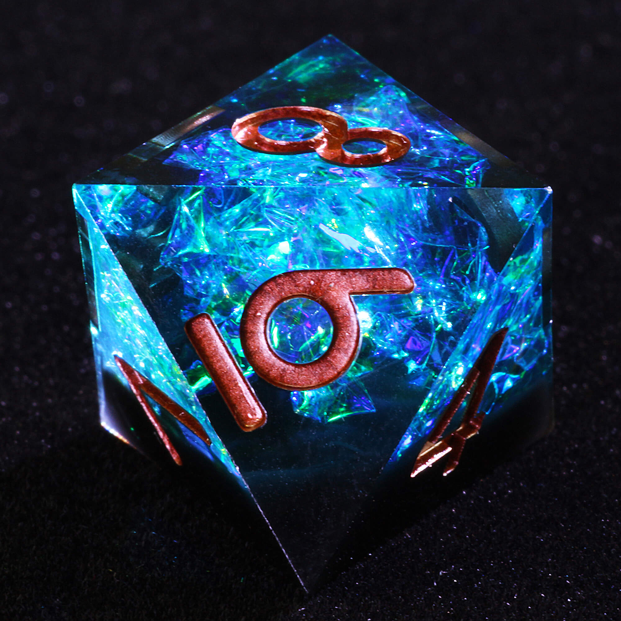 7 Polyhedral Resin DnD Set of Dice Glitter Paper Blue - Dice of Dragons