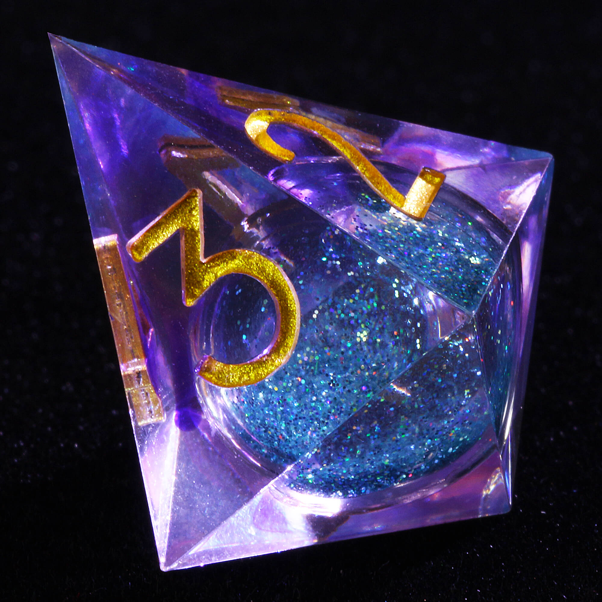 7 Polyhedral Resin Glitter Liquid Core D and D Set Dice Purple - Dice of Dragons