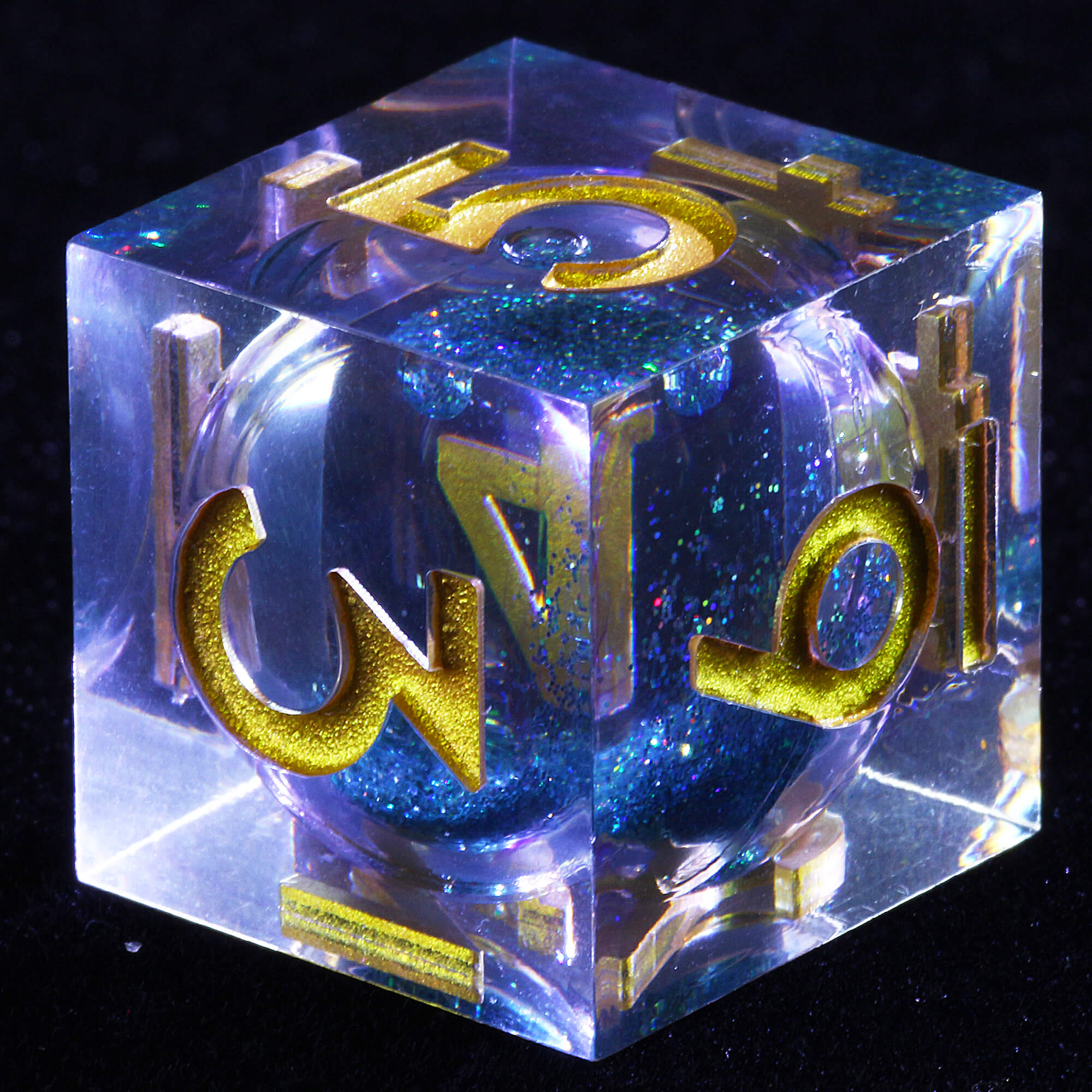 7 Polyhedral Resin Glitter Liquid Core D and D Set Dice Purple - Dice of Dragons