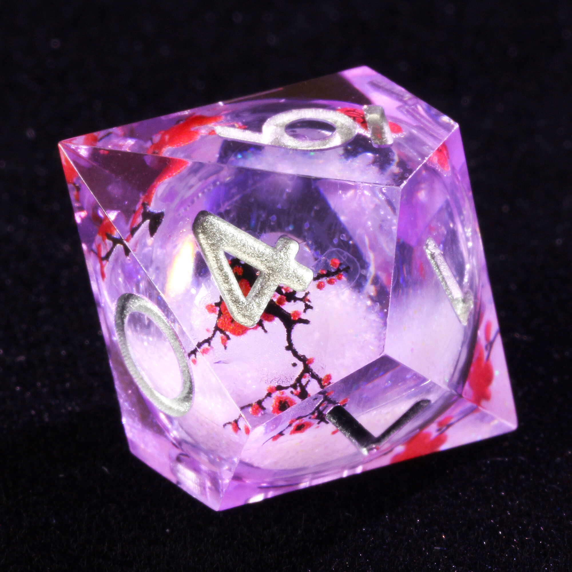 7 Polyhedral Resin Liquid Core Set of Dice DnD Plum Blossom - Dice of Dragons