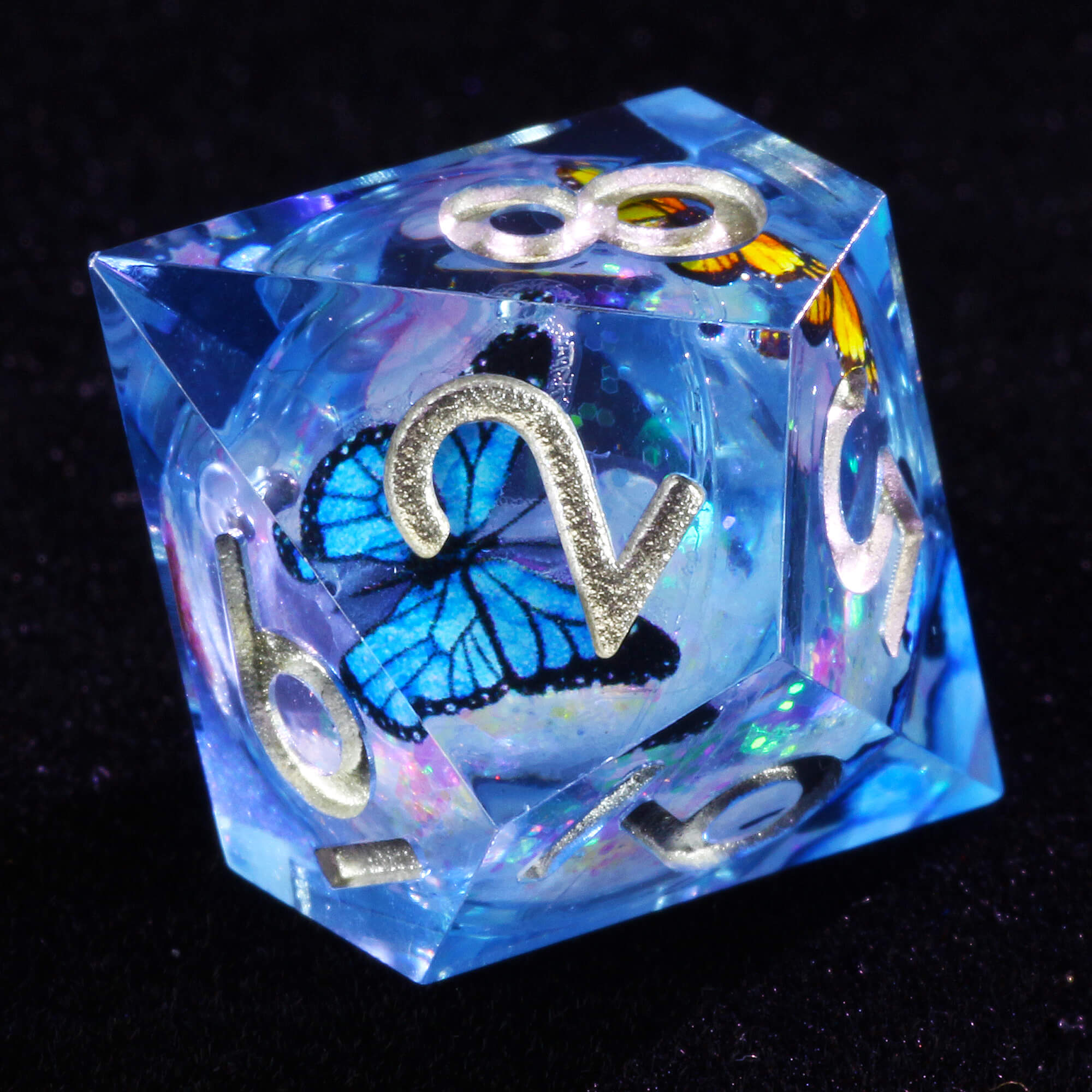 7 Polyhedral Resin Liquid Core Set of DnD Dice Butterfly - Dice of Dragons