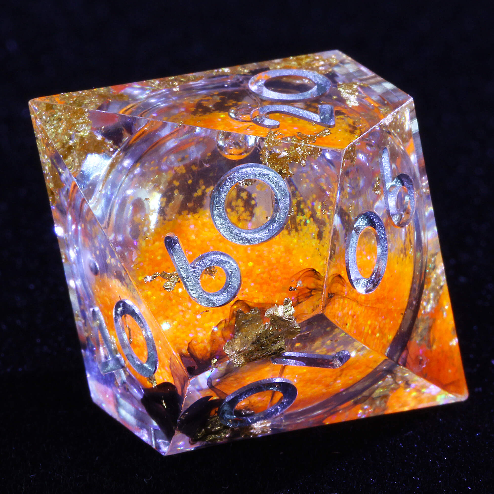 7 Polyhedral Resin Liquid Core Dice Set DD Gold Paper Orange - Dice of Dragons