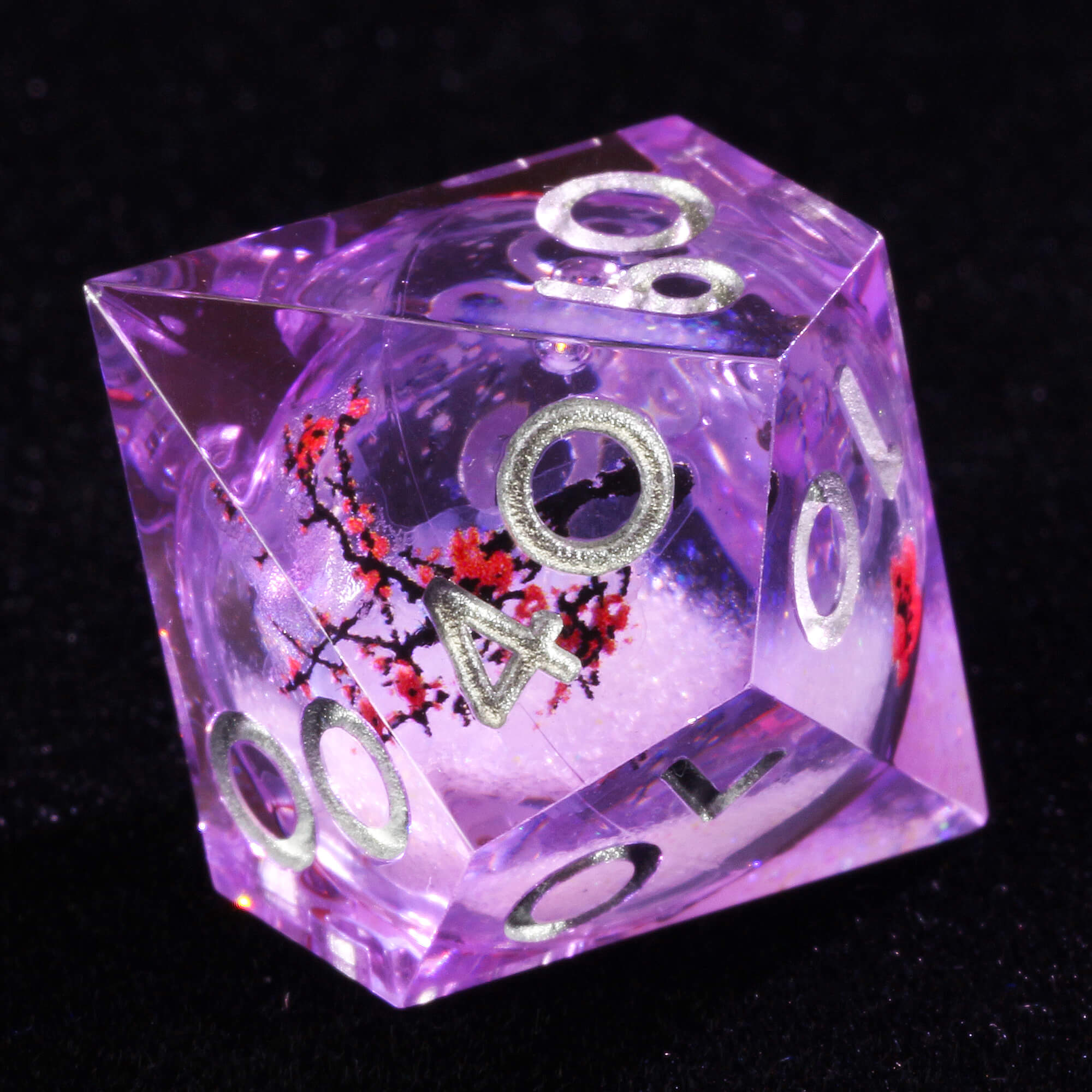 7 Polyhedral Resin Liquid Core Set of Dice DnD Plum Blossom - Dice of Dragons