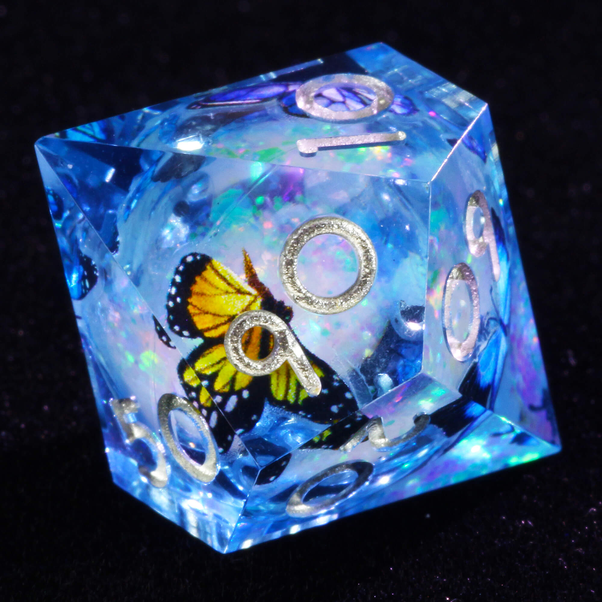 7 Polyhedral Resin Liquid Core Set of DnD Dice Butterfly - Dice of Dragons