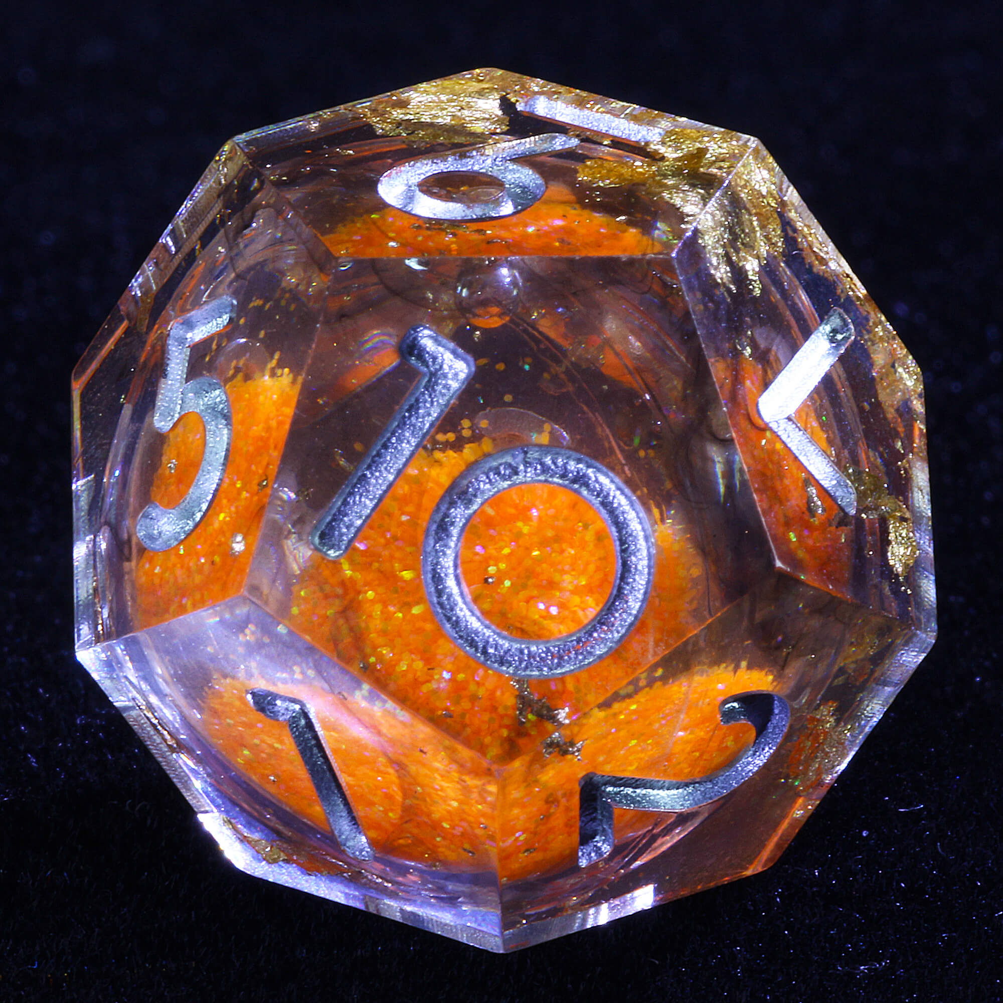 7 Polyhedral Resin Liquid Core Dice Set DD Gold Paper Orange - Dice of Dragons