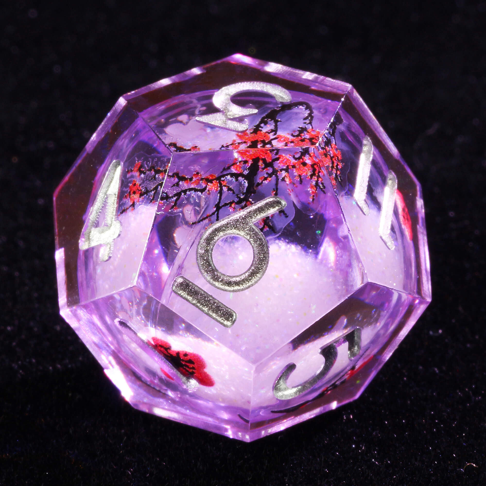 7 Polyhedral Resin Liquid Core Set of Dice DnD Plum Blossom - Dice of Dragons