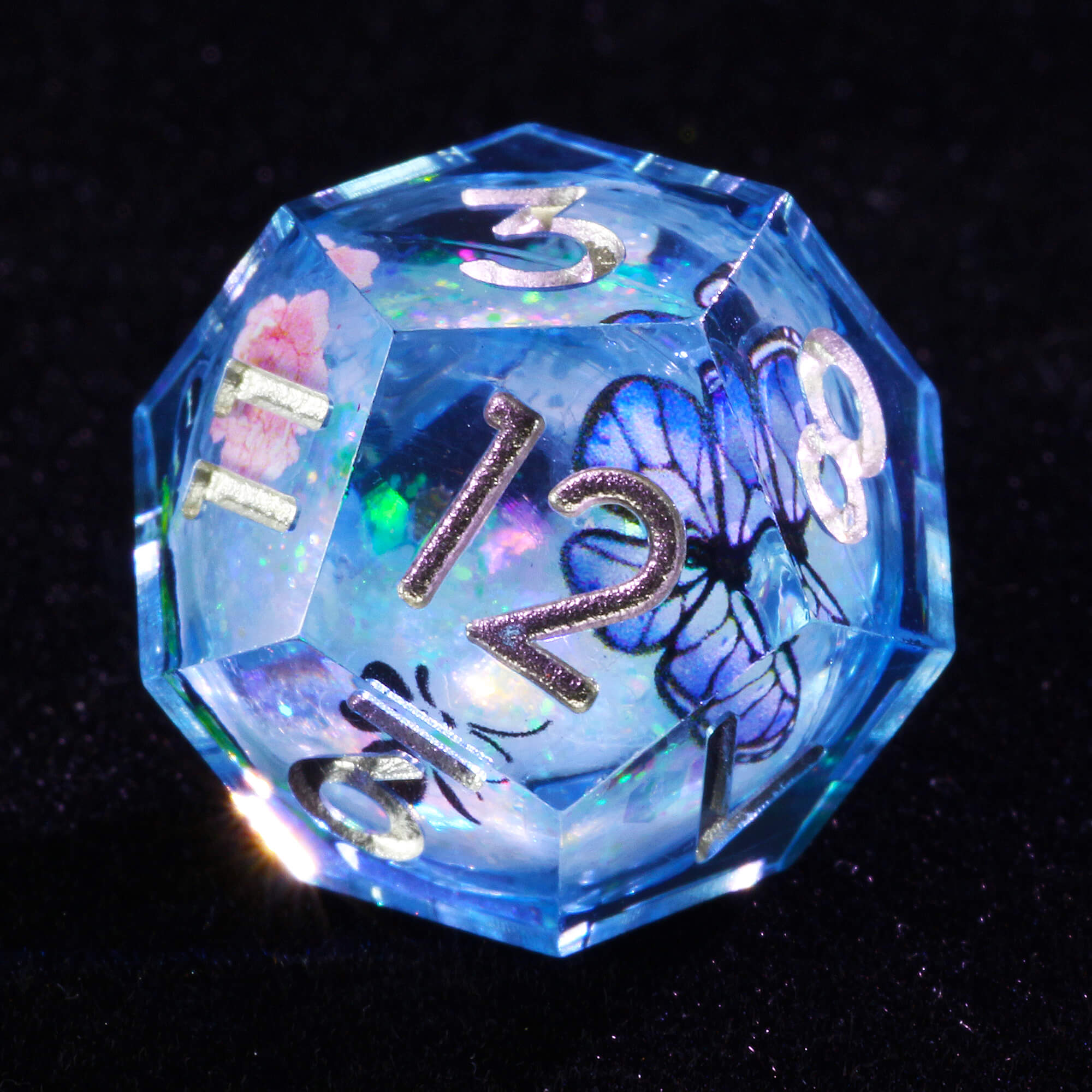 7 Polyhedral Resin Liquid Core Set of DnD Dice Butterfly - Dice of Dragons