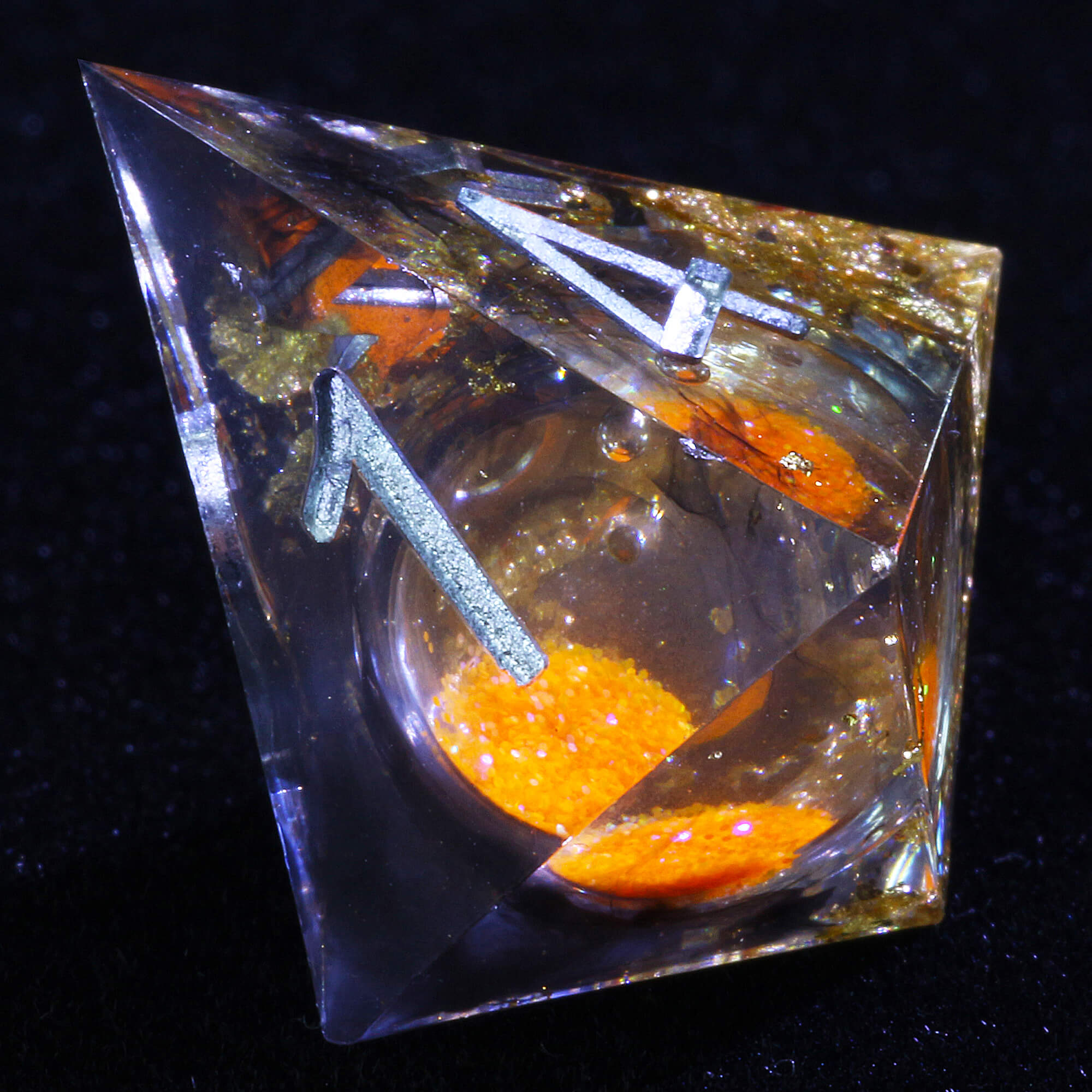 7 Polyhedral Resin Liquid Core Dice Set DD Gold Paper Orange - Dice of Dragons