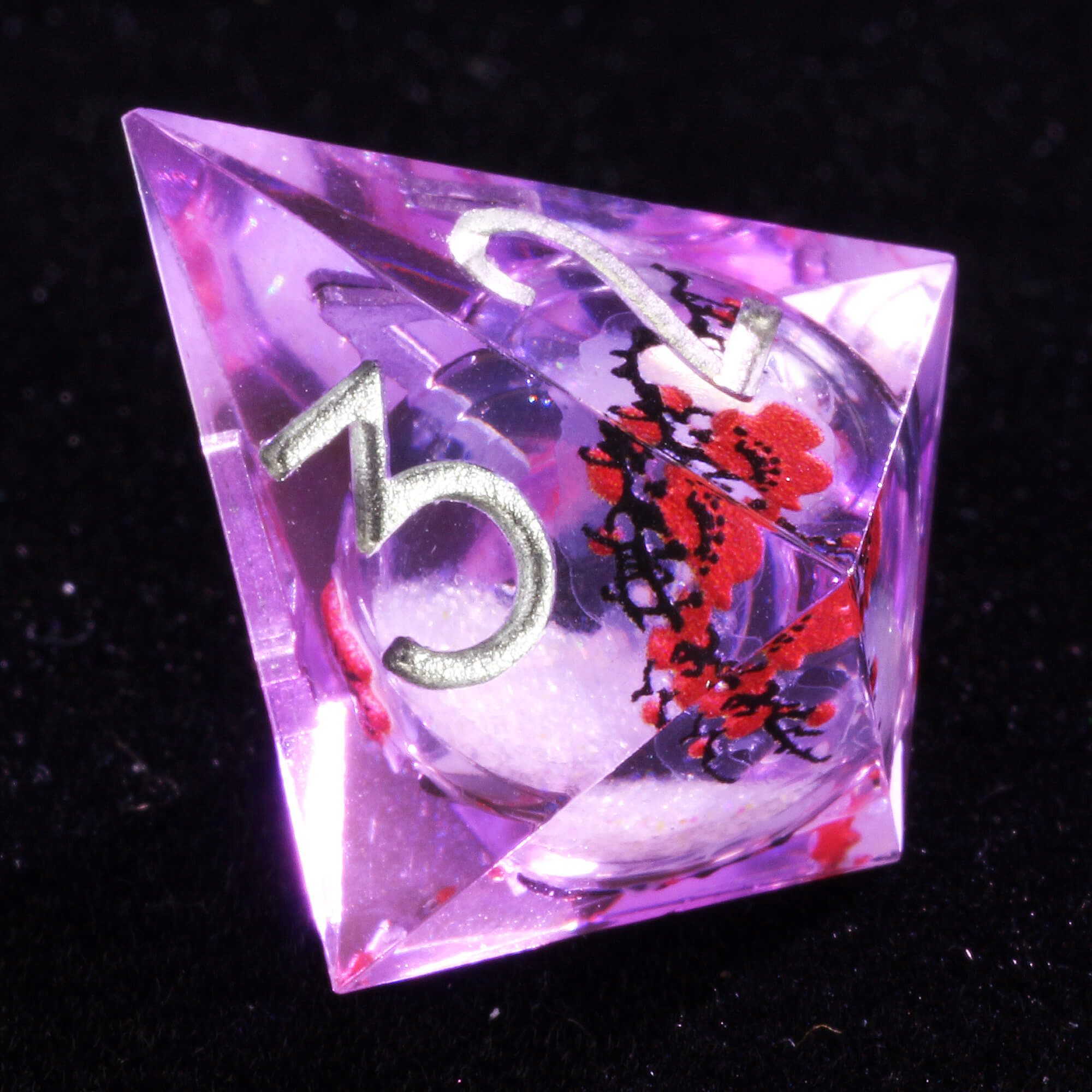 7 Polyhedral Resin Liquid Core Set of Dice DnD Plum Blossom - Dice of Dragons