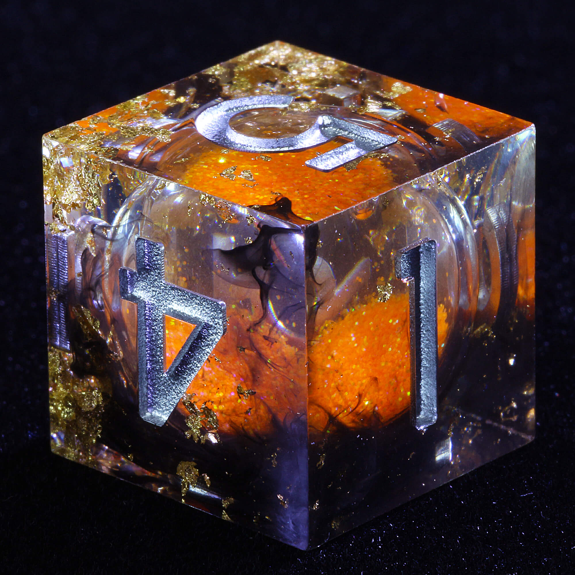 7 Polyhedral Resin Liquid Core Dice Set DD Gold Paper Orange - Dice of Dragons