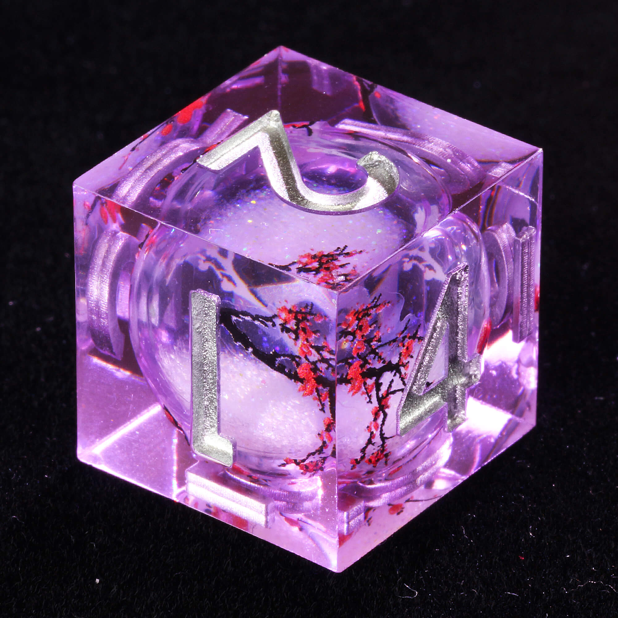 7 Polyhedral Resin Liquid Core Set of Dice DnD Plum Blossom - Dice of Dragons