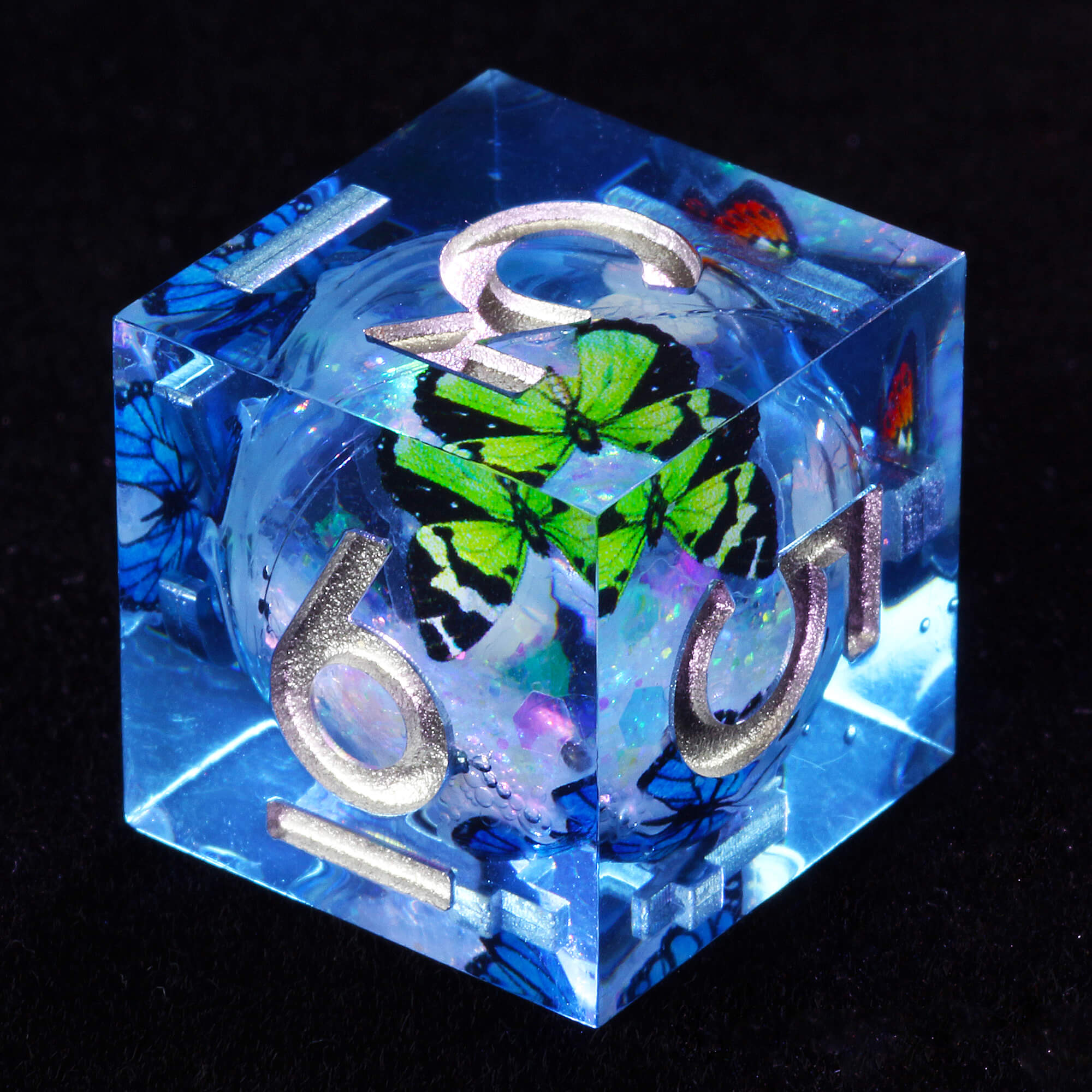 7 Polyhedral Resin Liquid Core Set of DnD Dice Butterfly - Dice of Dragons