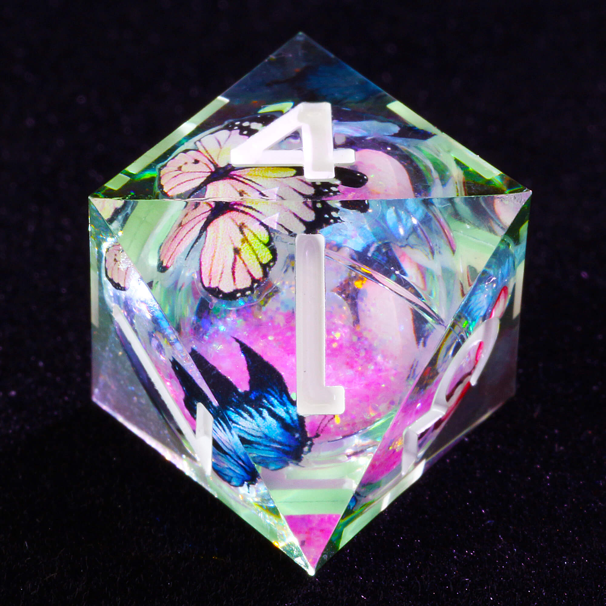 7 Polyhedral Resin Liquid Core Set of Dice D&D Butterfly - Dice of Dragons