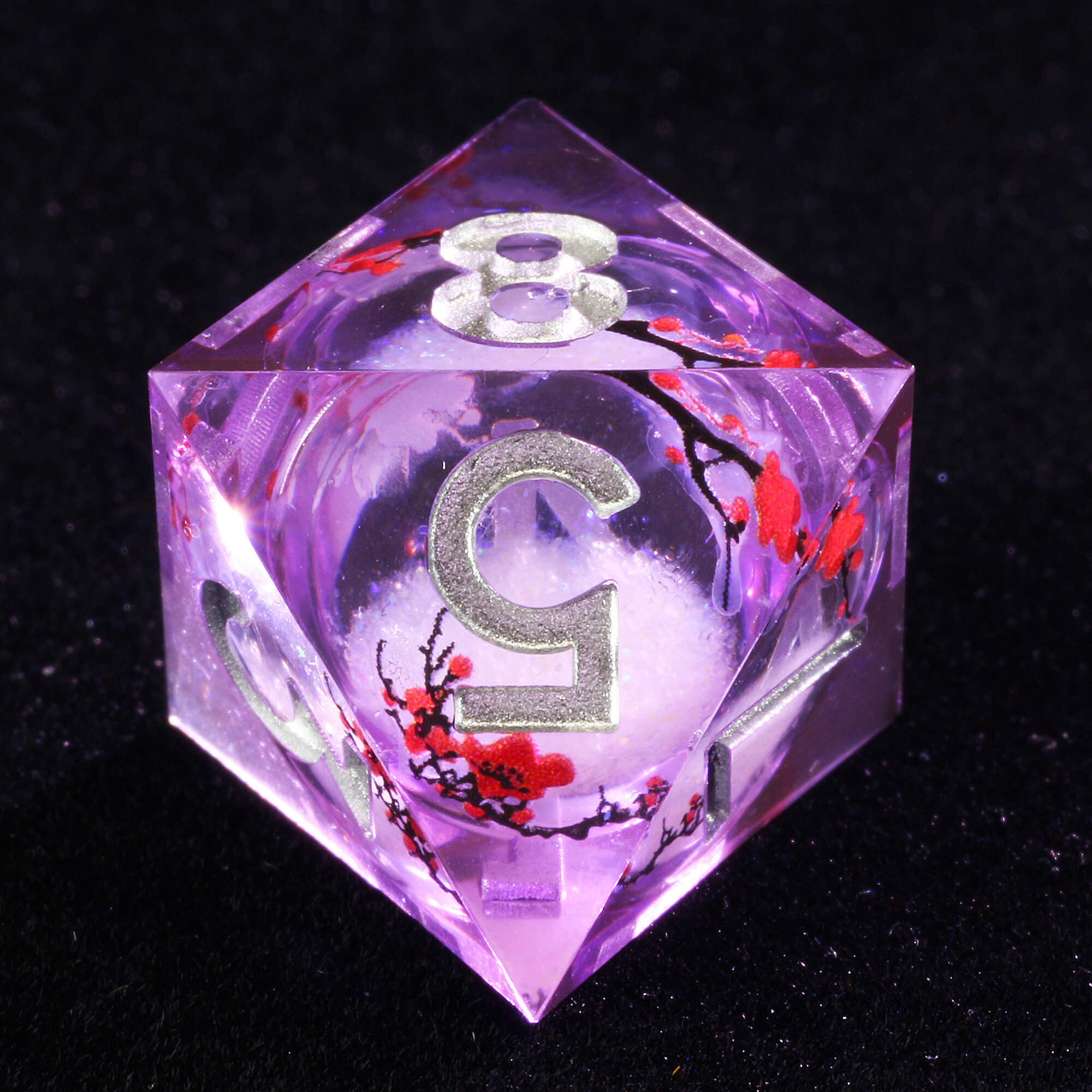 7 Polyhedral Resin Liquid Core Set of Dice DnD Plum Blossom - Dice of Dragons