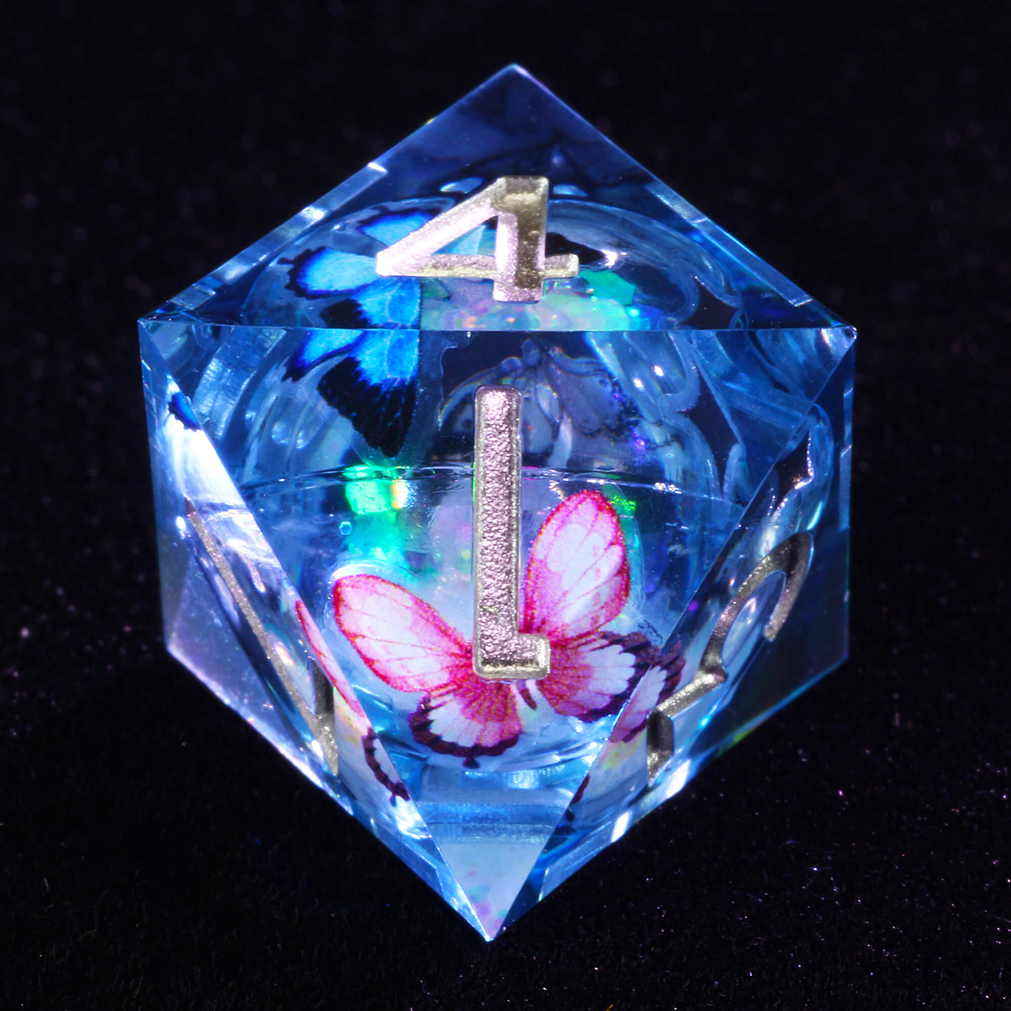 7 Polyhedral Resin Liquid Core Set of DnD Dice Butterfly - Dice of Dragons