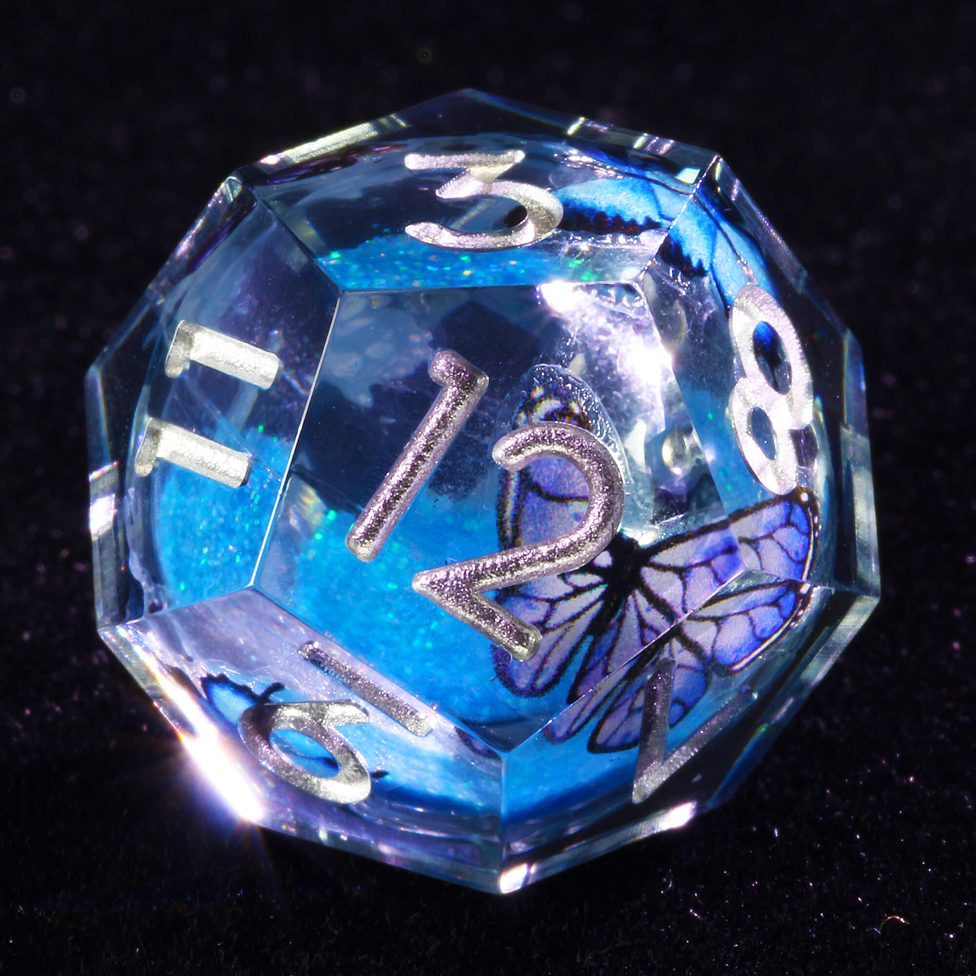 7 Polyhedral Resin Liquid Core DD Set of Dice Butterfly - Dice of Dragons