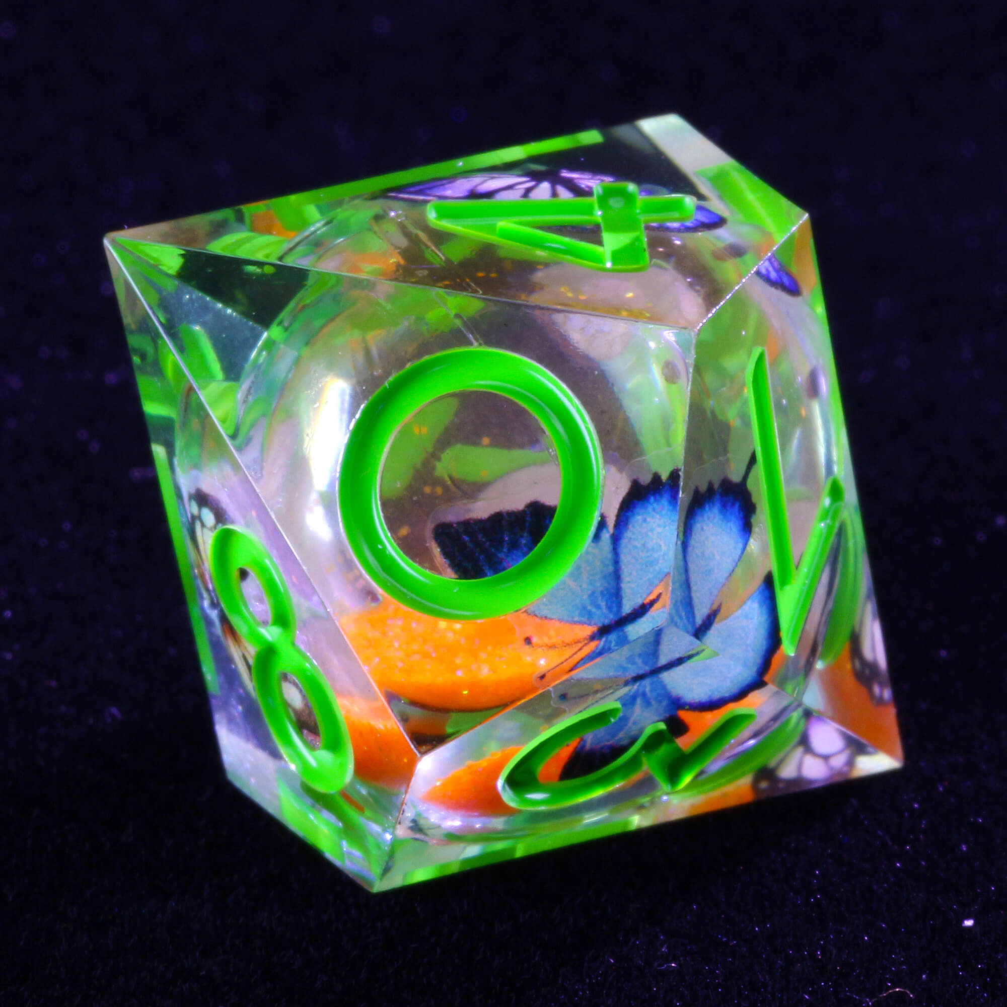 7 Polyhedral Resin Liquid Core DnD Set of Dice Butterfly - Dice of Dragons