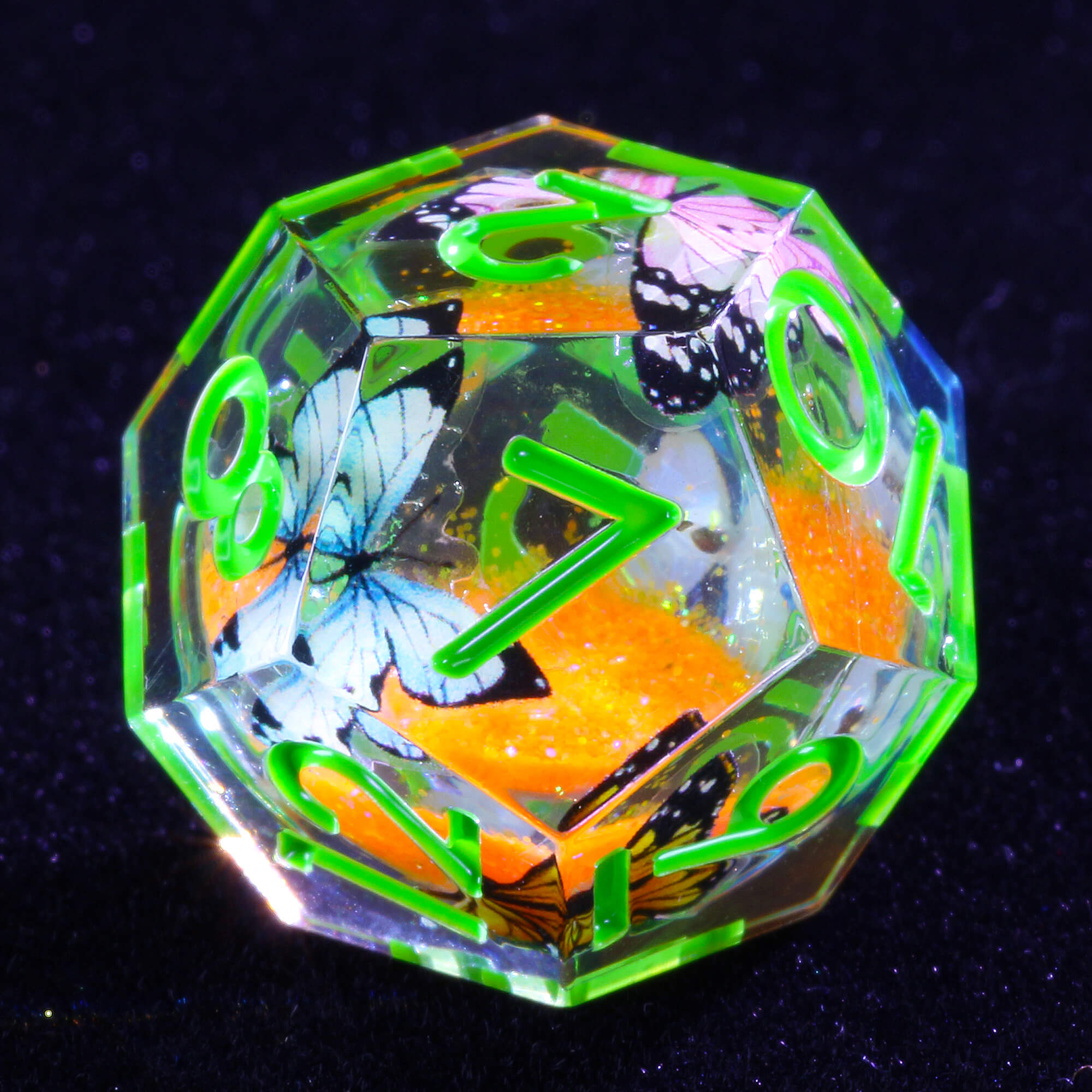 7 Polyhedral Resin Liquid Core DnD Set of Dice Butterfly - Dice of Dragons