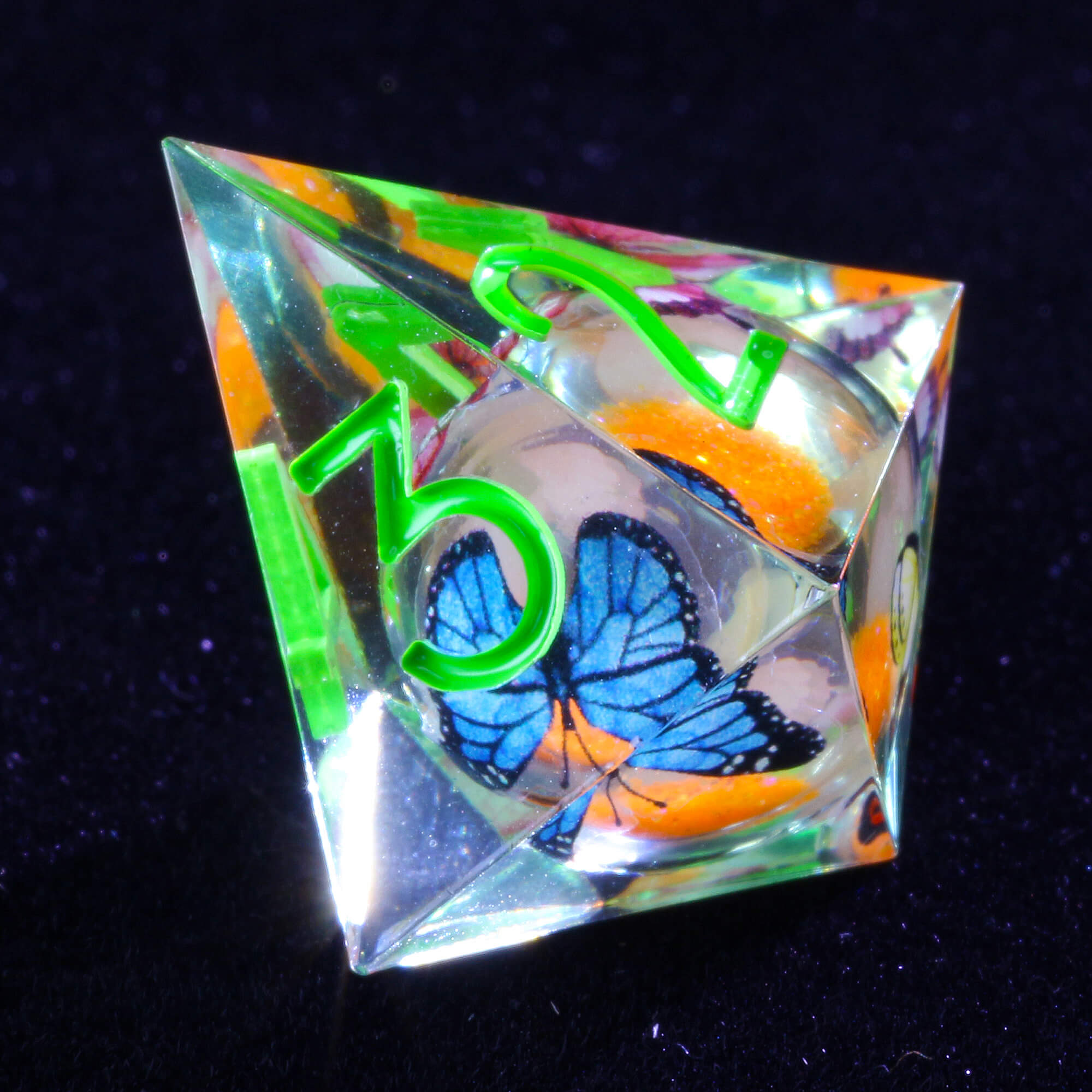 7 Polyhedral Resin Liquid Core DnD Set of Dice Butterfly - Dice of Dragons