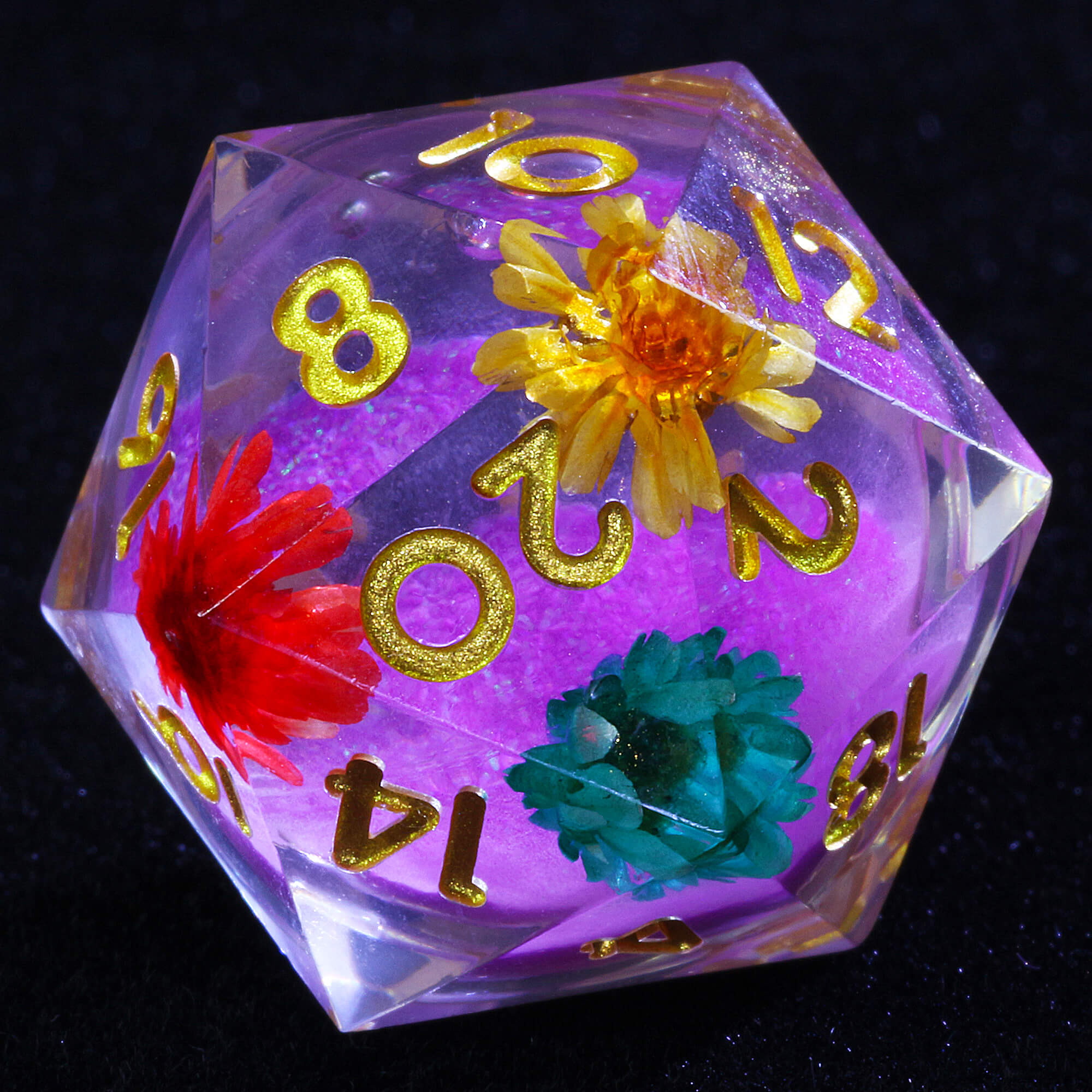 7 Polyhedral Resin Purple Liquid Core Set of Dice D and D Purple - Dice of Dragons