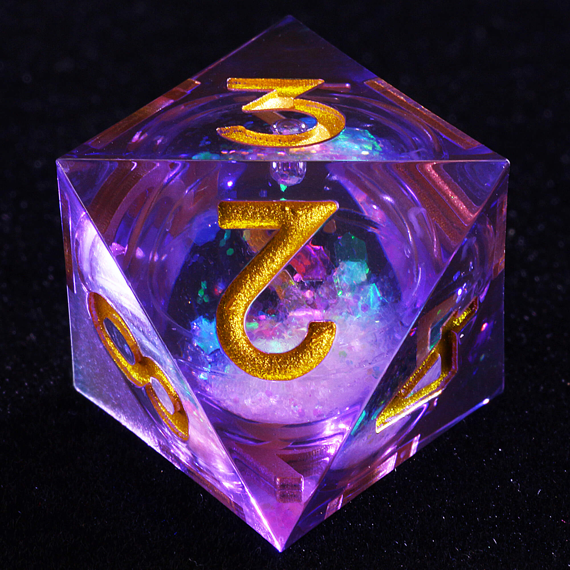 7 Polyhedral Resin White Liquid Core Set Dice D and D Purple - Dice of Dragons