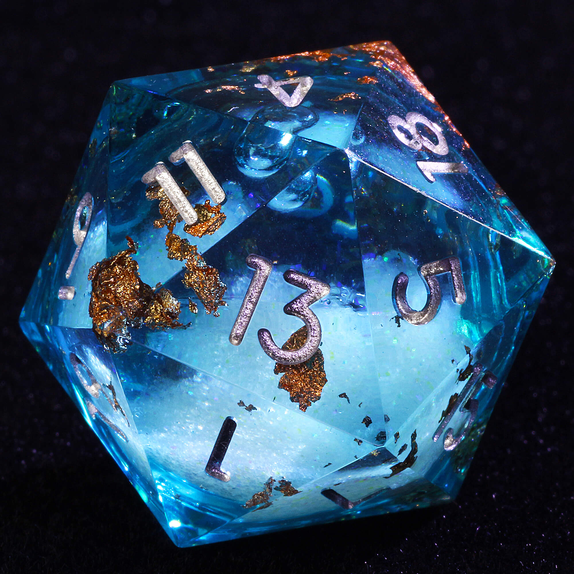 7 Polyhedral Resin White Liquid Core DD Set Dice Blue - Dice of Dragons