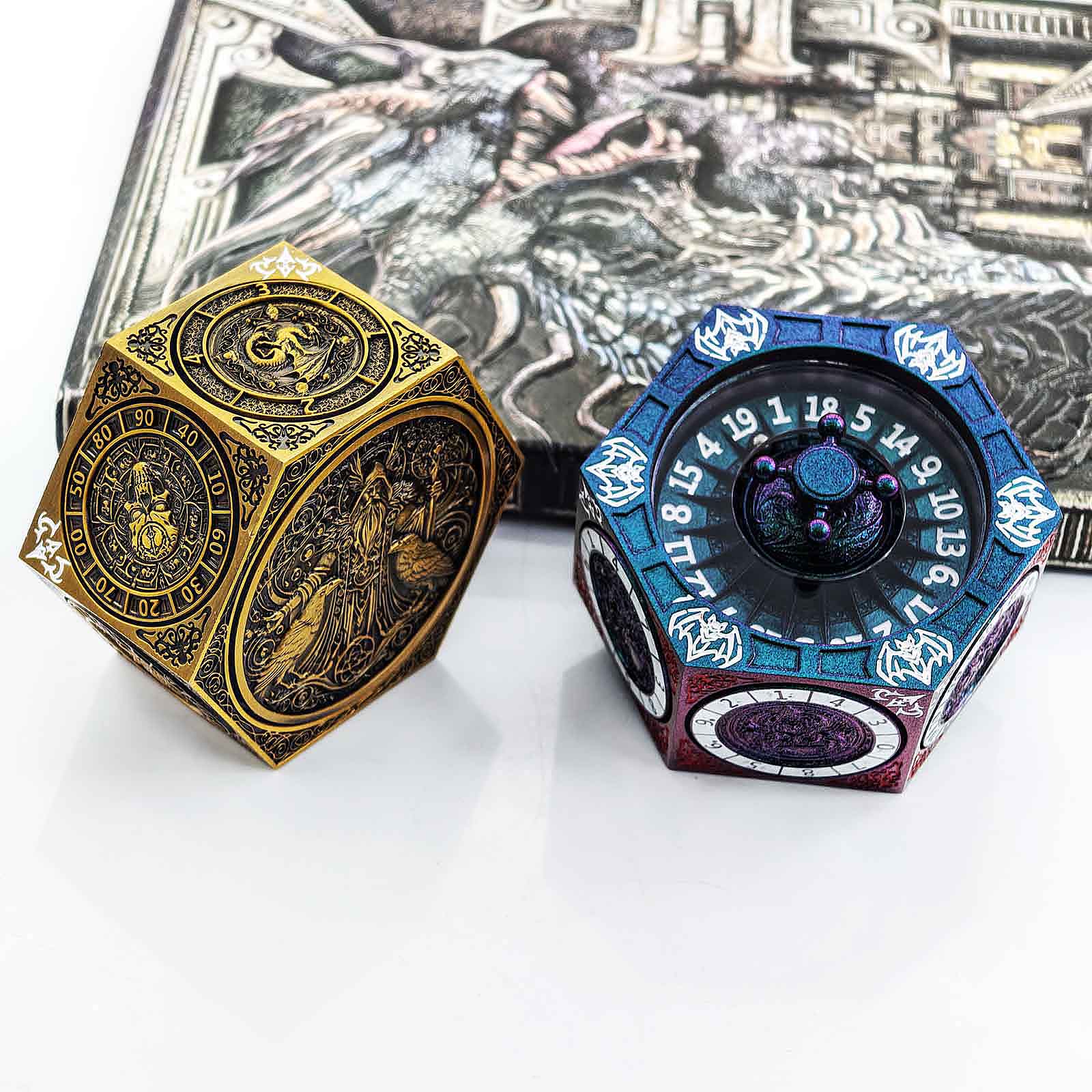 7 in 1 Odin and the Raven Bat Cthulhu Dragon Metal DnD Roulette Wheel Dice 8-sided - Dice of Dragons