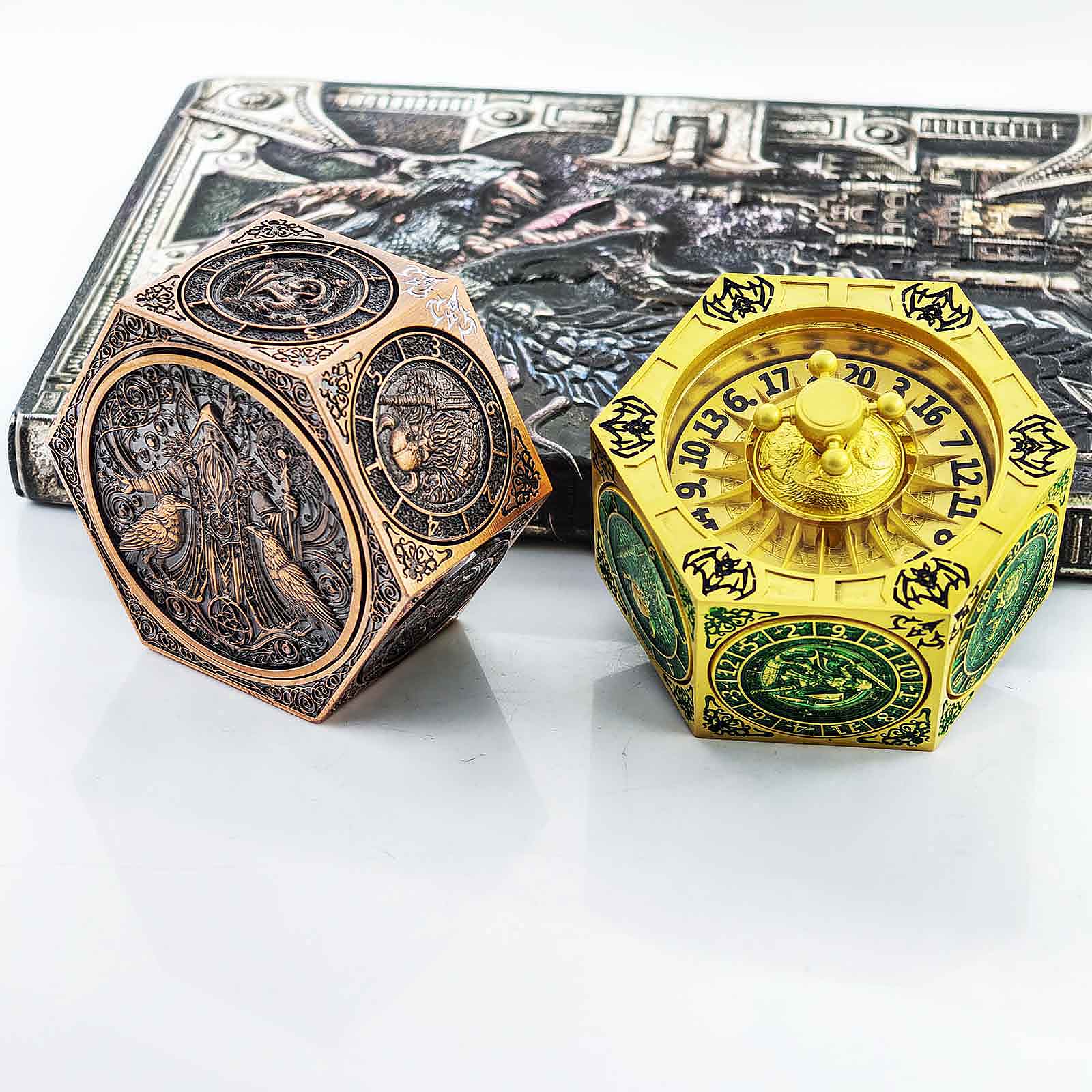 7 in 1 Odin and the Raven Bat Cthulhu Dragon Metal DnD Roulette Wheel Dice 8-sided - Dice of Dragons