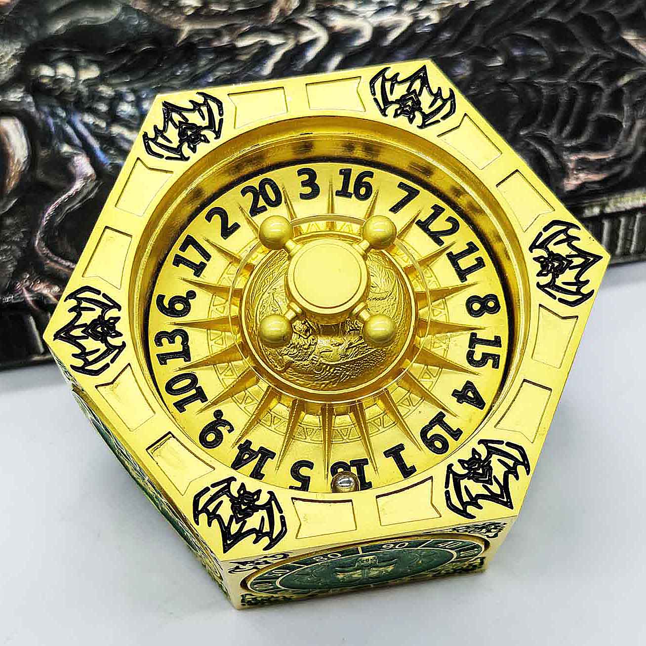 7 in 1 Odin and the Raven Bat Cthulhu Dragon Metal DnD Roulette Wheel Dice 8-sided - Dice of Dragons