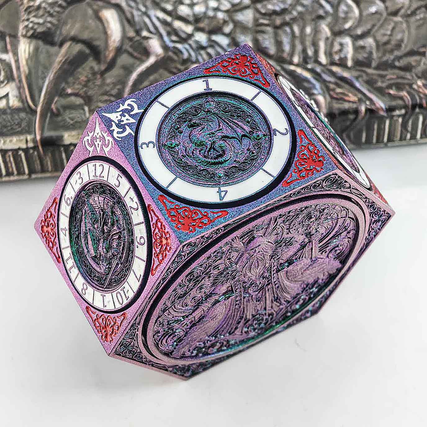 7 in 1 Odin and the Raven Bat Cthulhu Dragon Metal DnD Roulette Wheel Dice 8-sided - Dice of Dragons