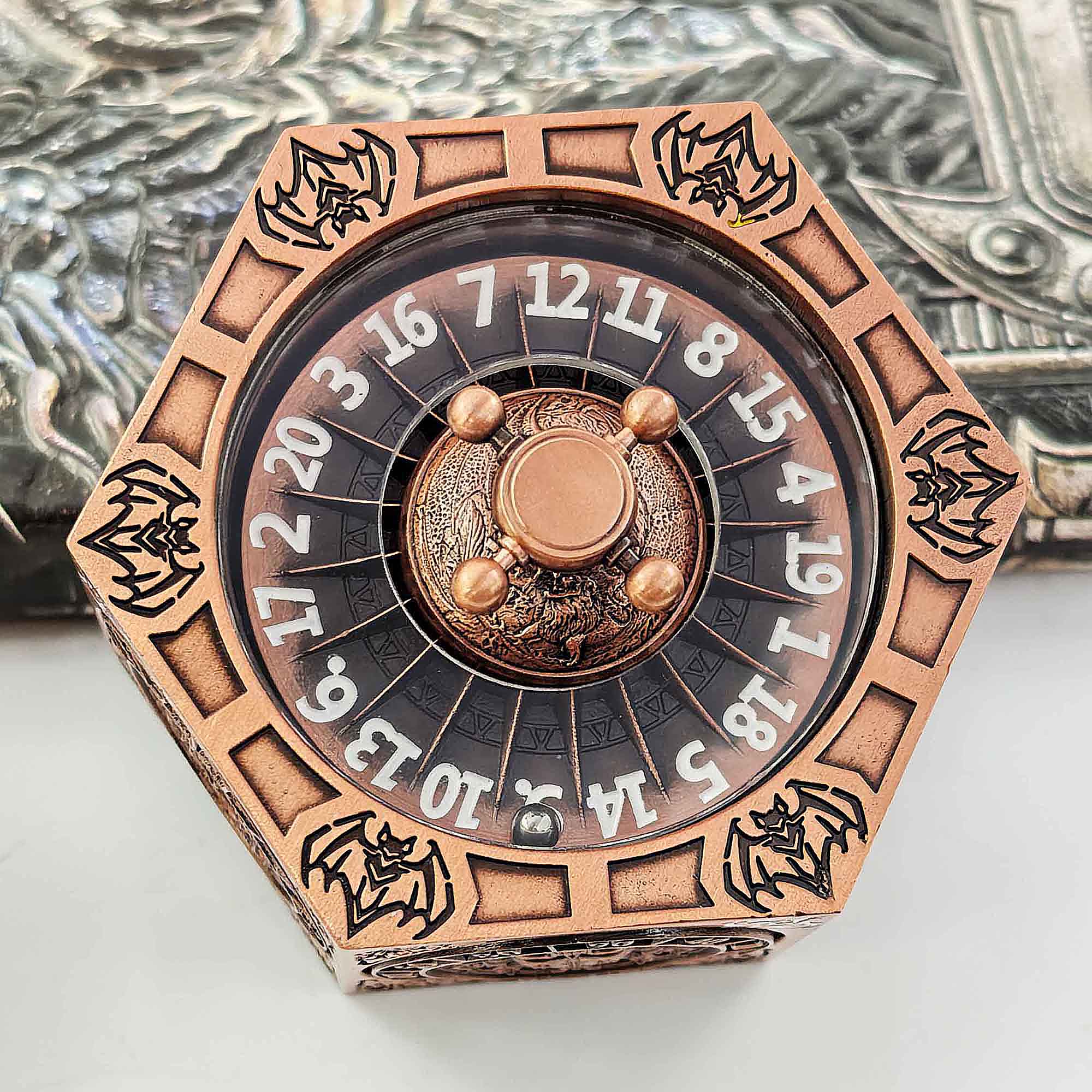 7 in 1 Odin and the Raven Bat Cthulhu Dragon Metal DnD Roulette Wheel Dice 8-sided - Dice of Dragons