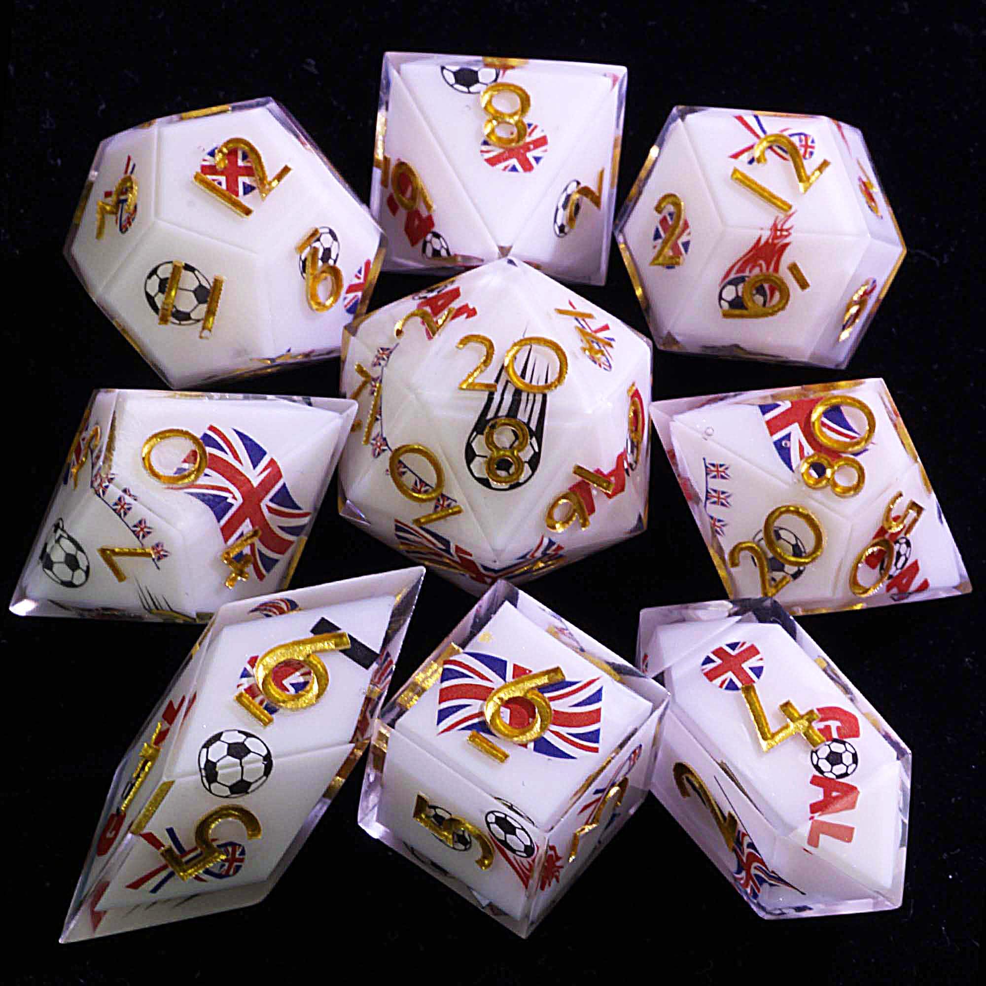 9 Football D and D Dice Sets Soccer England - Dice of Dragons