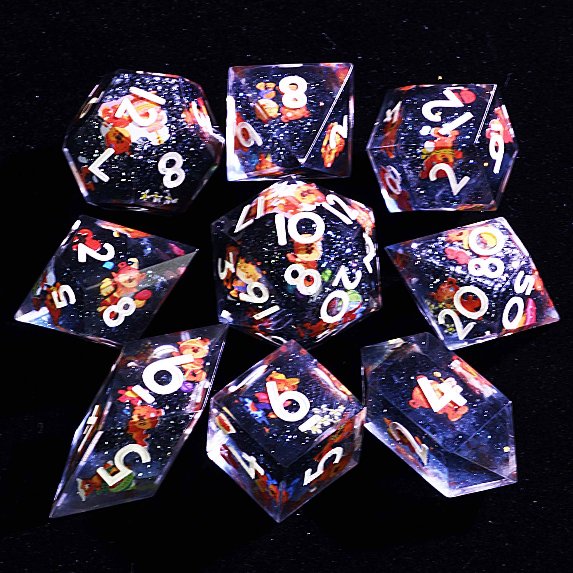 9 Polyhedral D and D Set Dice Bear Nighttime Adventure - Dice of Dragons