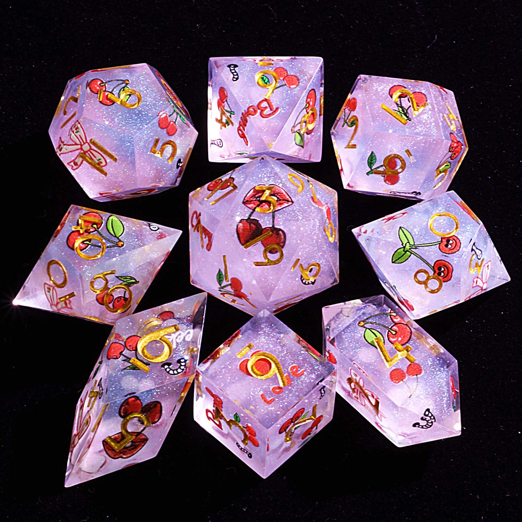 9 Polyhedral DD Set of Dice Cherry Fizz Dream - Dice of Dragons