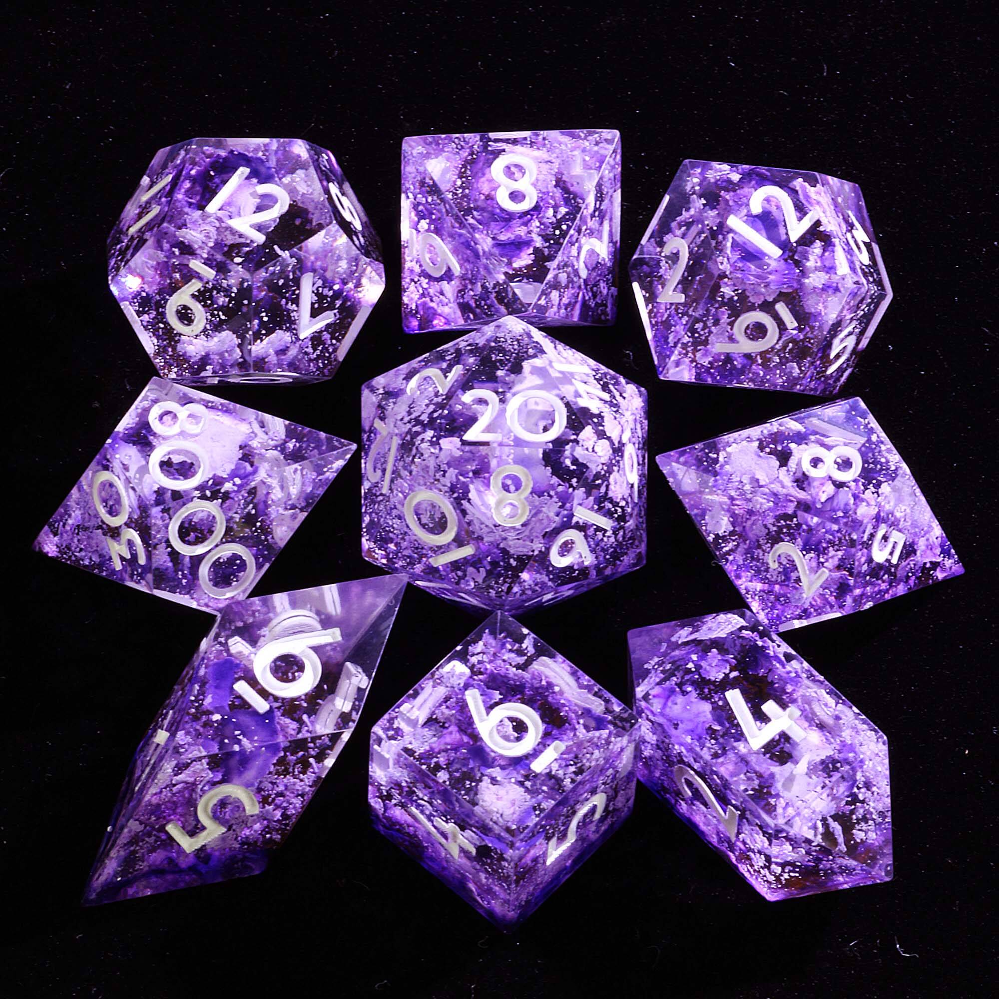 9 Polyhedral Dice DnD Sets Violet Nebula Osmosis - Dice of Dragons