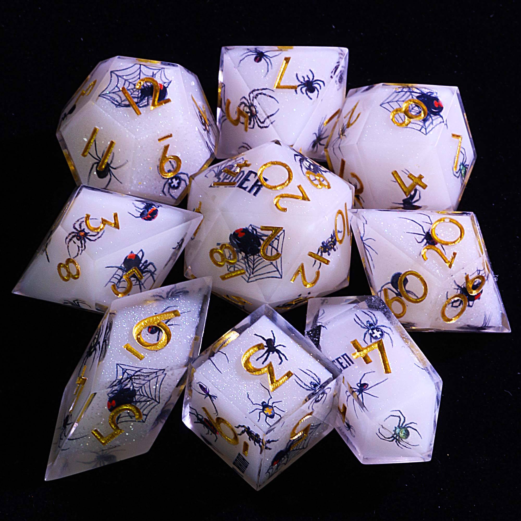 9 Polyhedral Dice Set D and D Queen Rose Spider Curse - Dice of Dragons