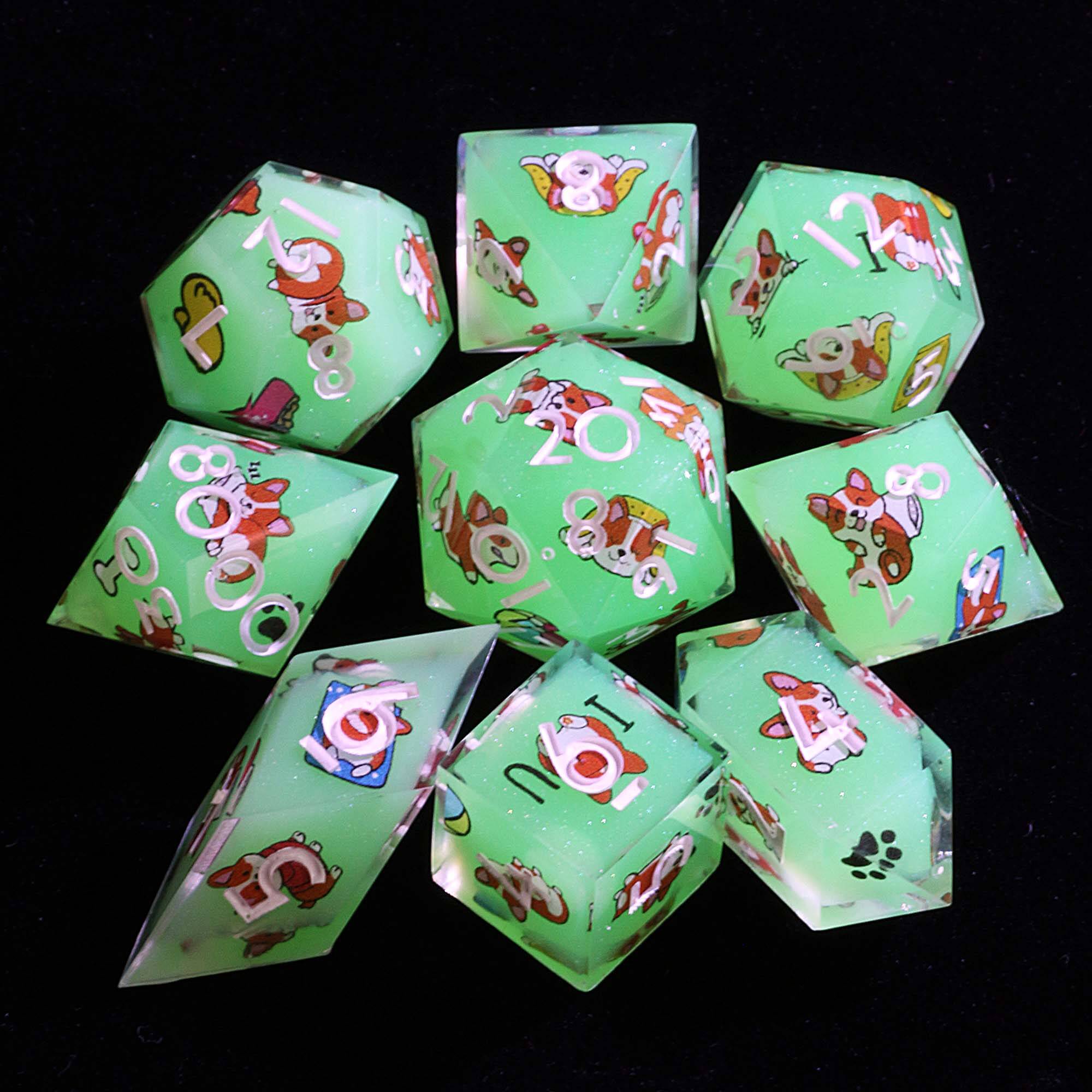 9 Polyhedral Dice Sets DnD Corgi Lucky Adventure - Dice of Dragons