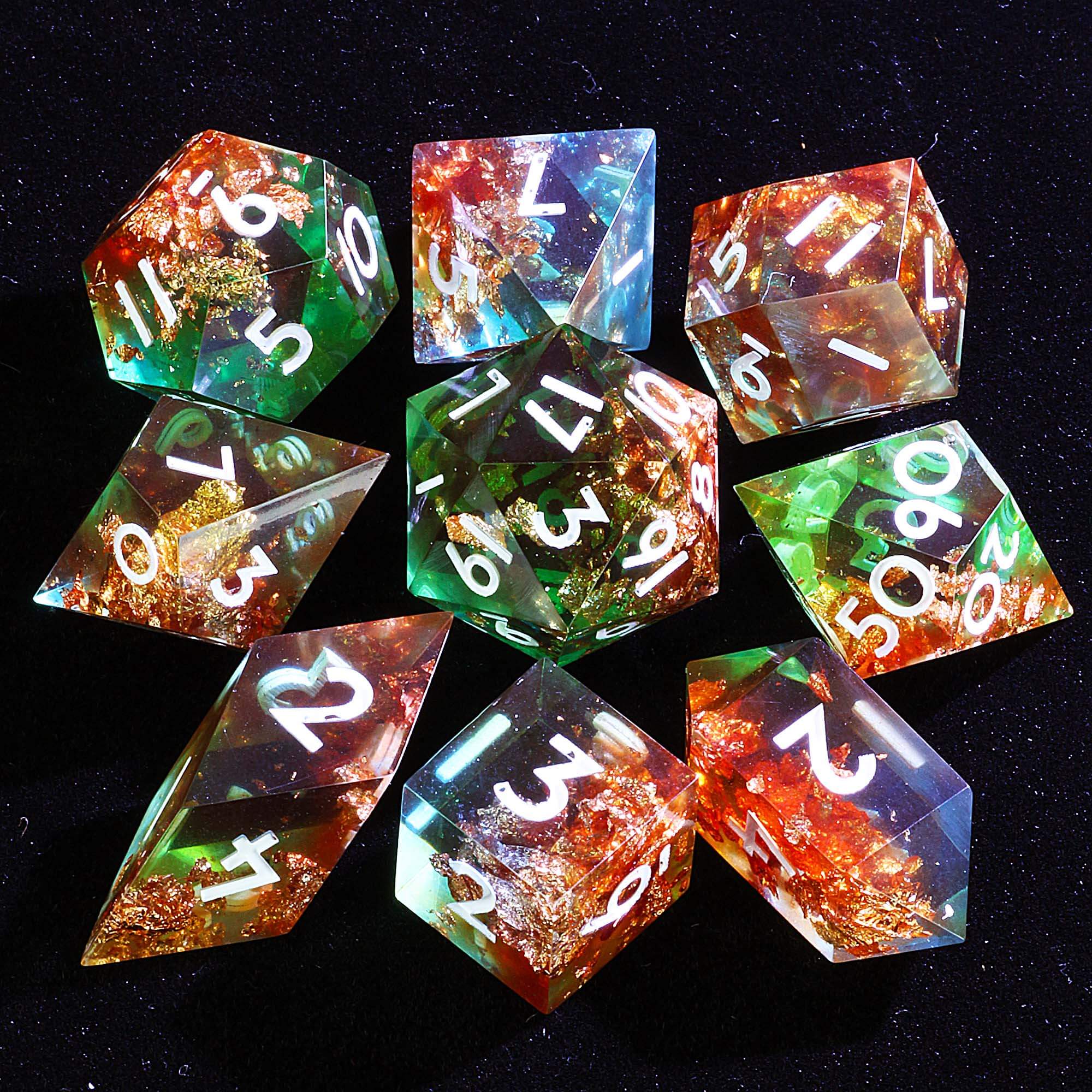 9 Polyhedral Dice Sets D&D Emerald Dragon Contract - Dice of Dragons