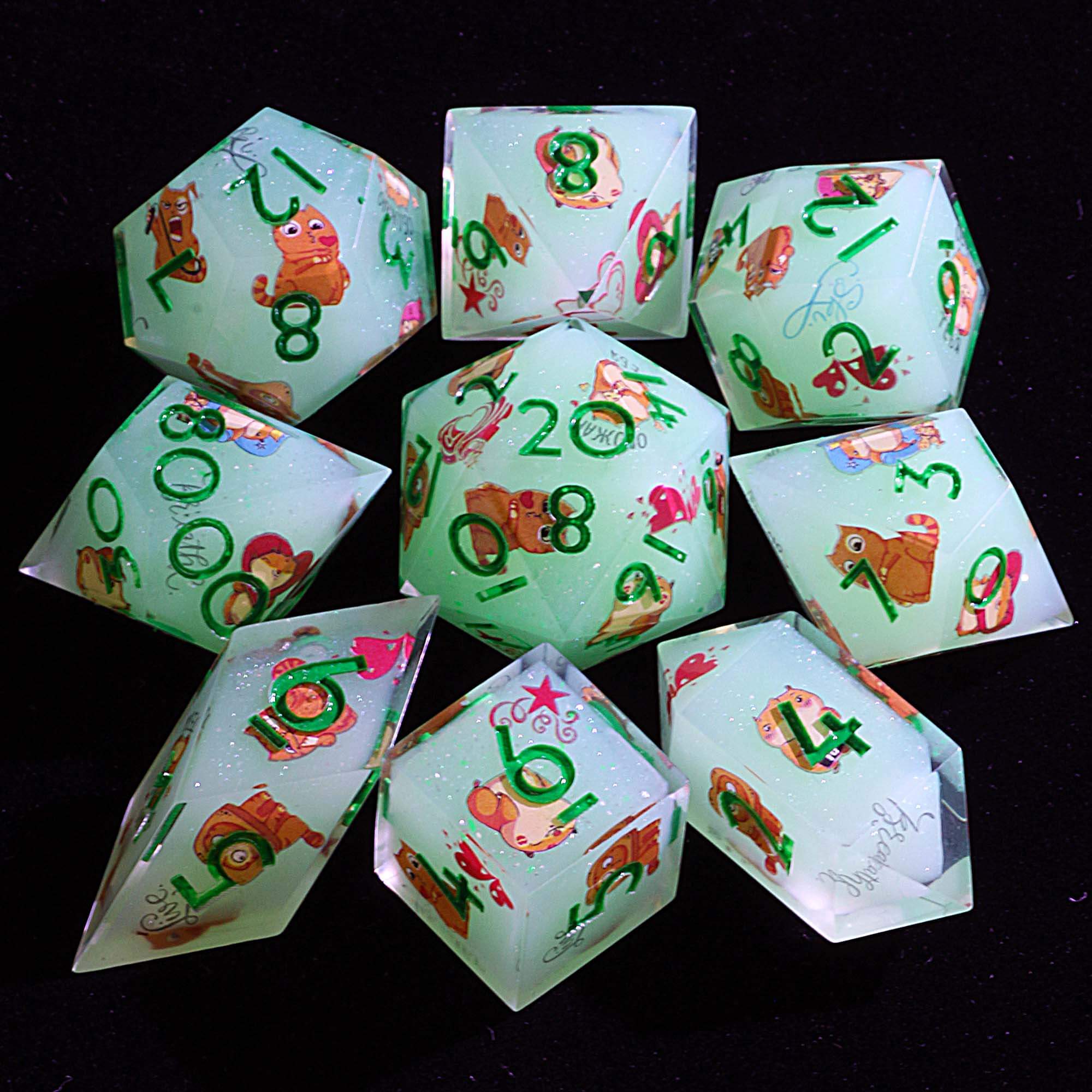 9 Polyhedral DnD Set Dice Mischief Cat Prank - Dice of Dragons