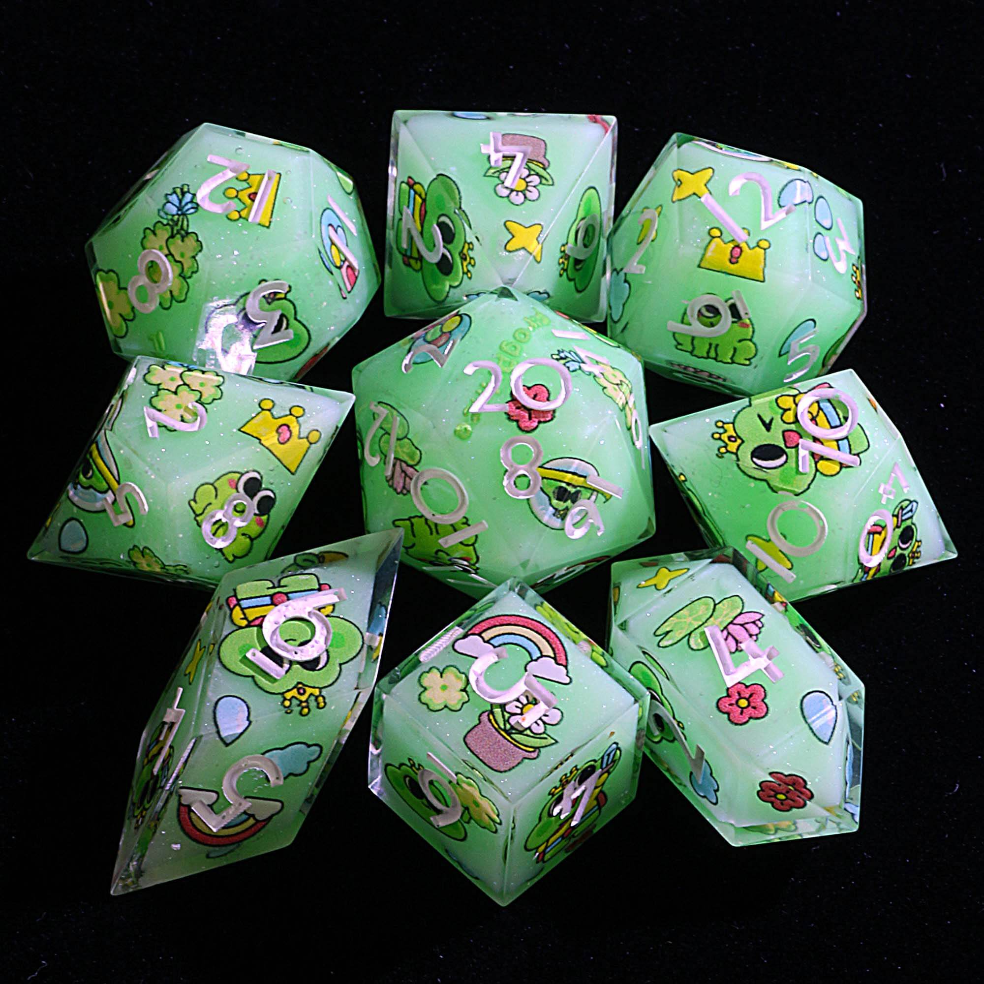 9 Polyhedral D&D Set Dice Royal Frog Lucky - Dice of Dragons
