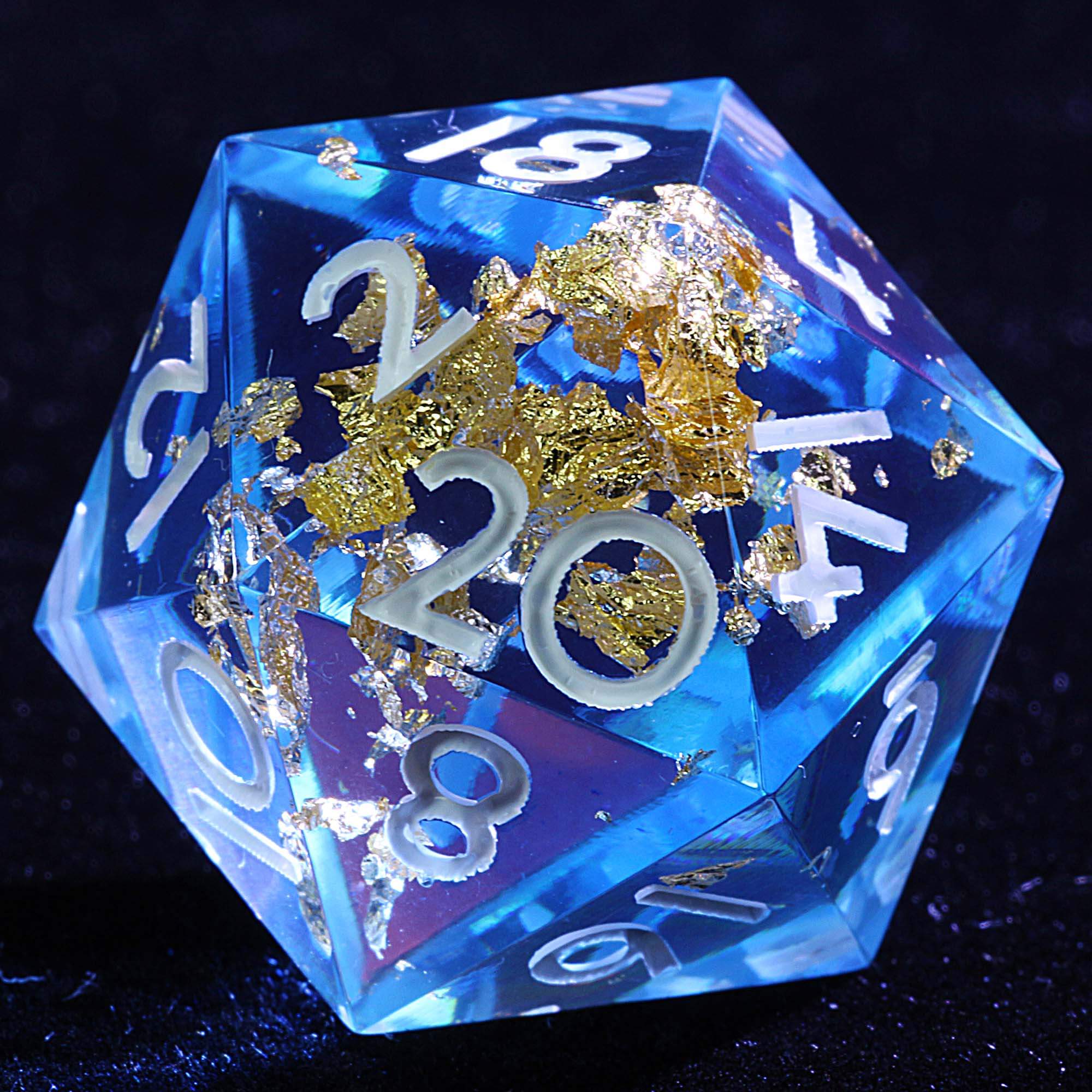 9 Polyhedral Resin D and D Sets of Dice Azure Gold Oath - Dice of Dragons