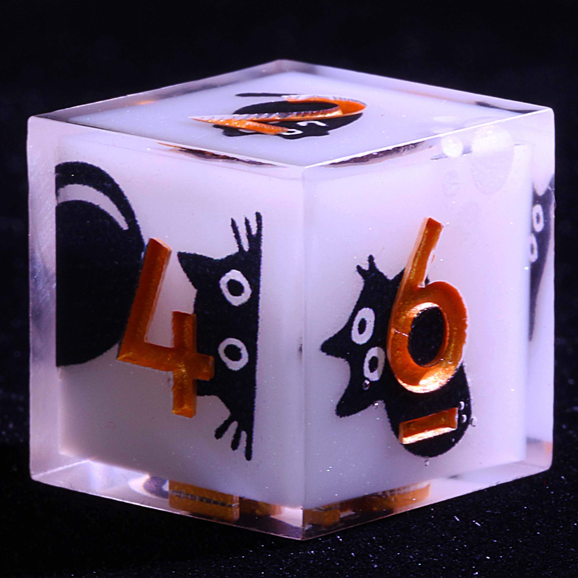 9 Polyhedral Resin D and D Sets Dice Midnight Kitten Edict - Dice of Dragons