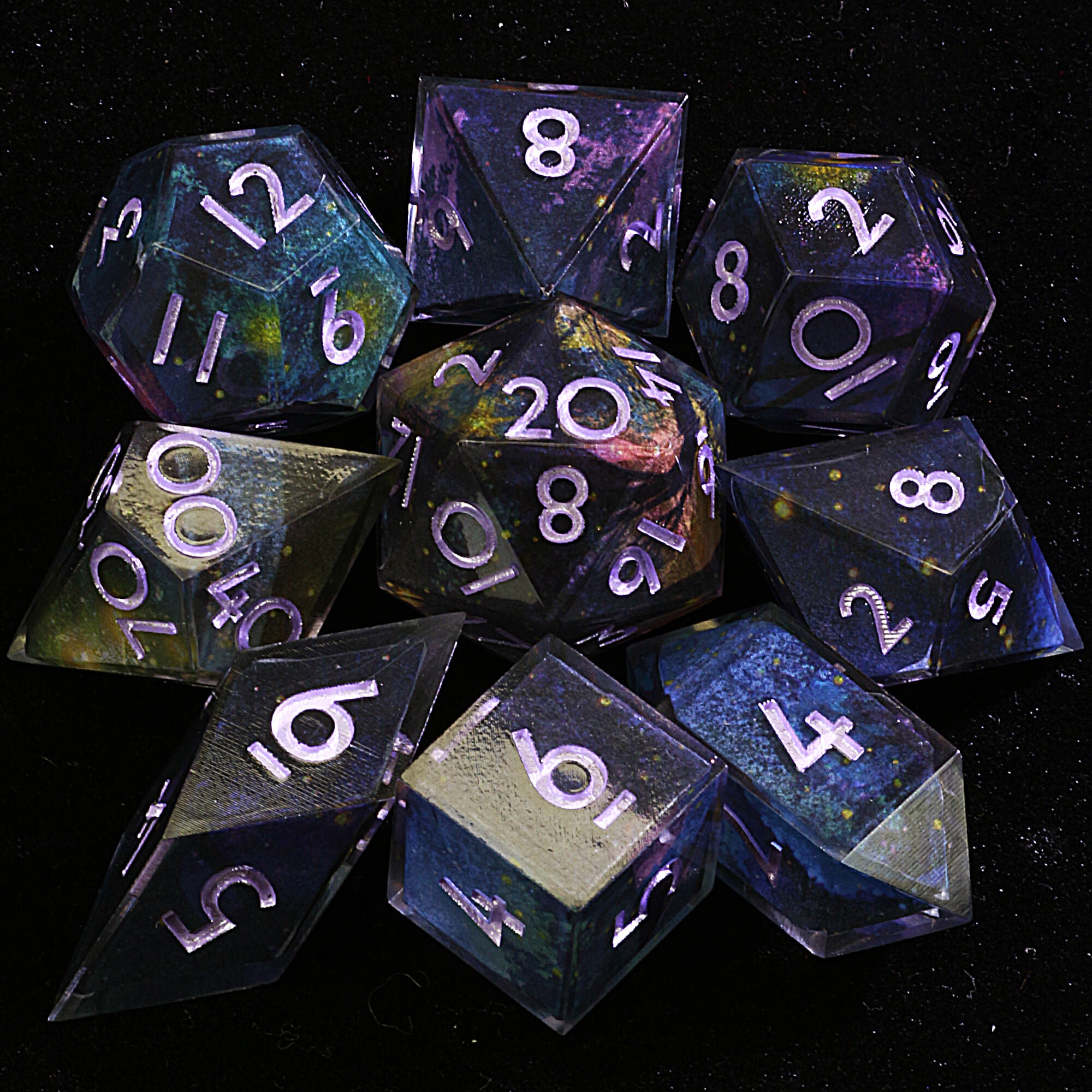 9 Polyhedral Resin D and D Dice Set Astral Nebula