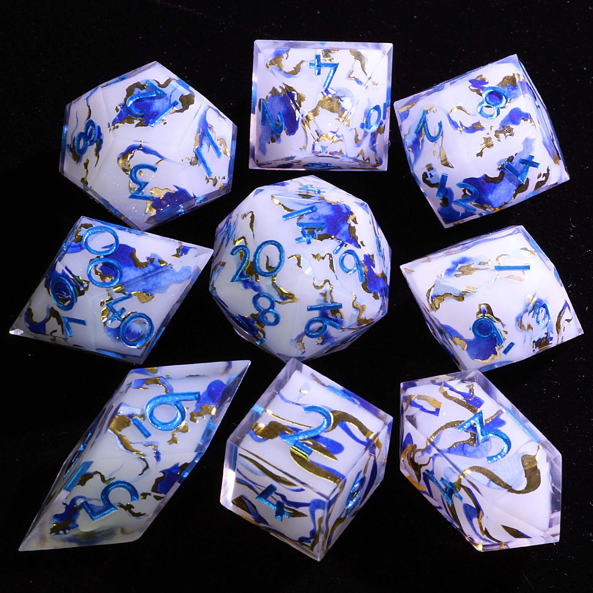 9 Polyhedral Resin D and D Dice Set Celestial Ribbon Decree - Dice of Dragons