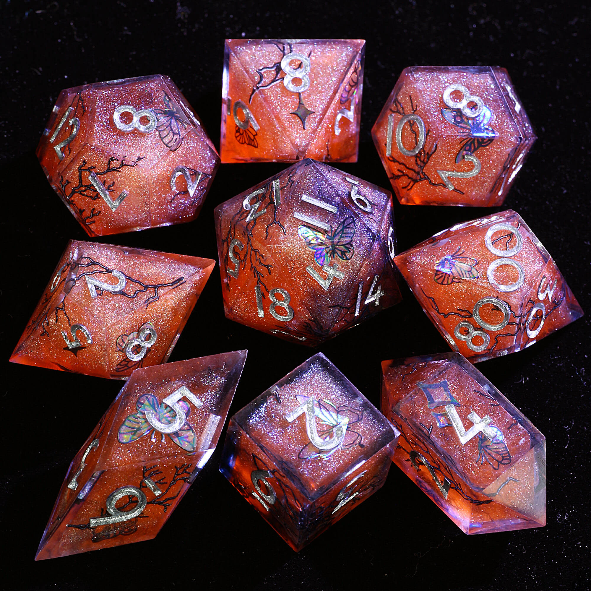 9 Polyhedral Resin D and D Sets Dice Ember Wing Abyss - Dice of Dragons