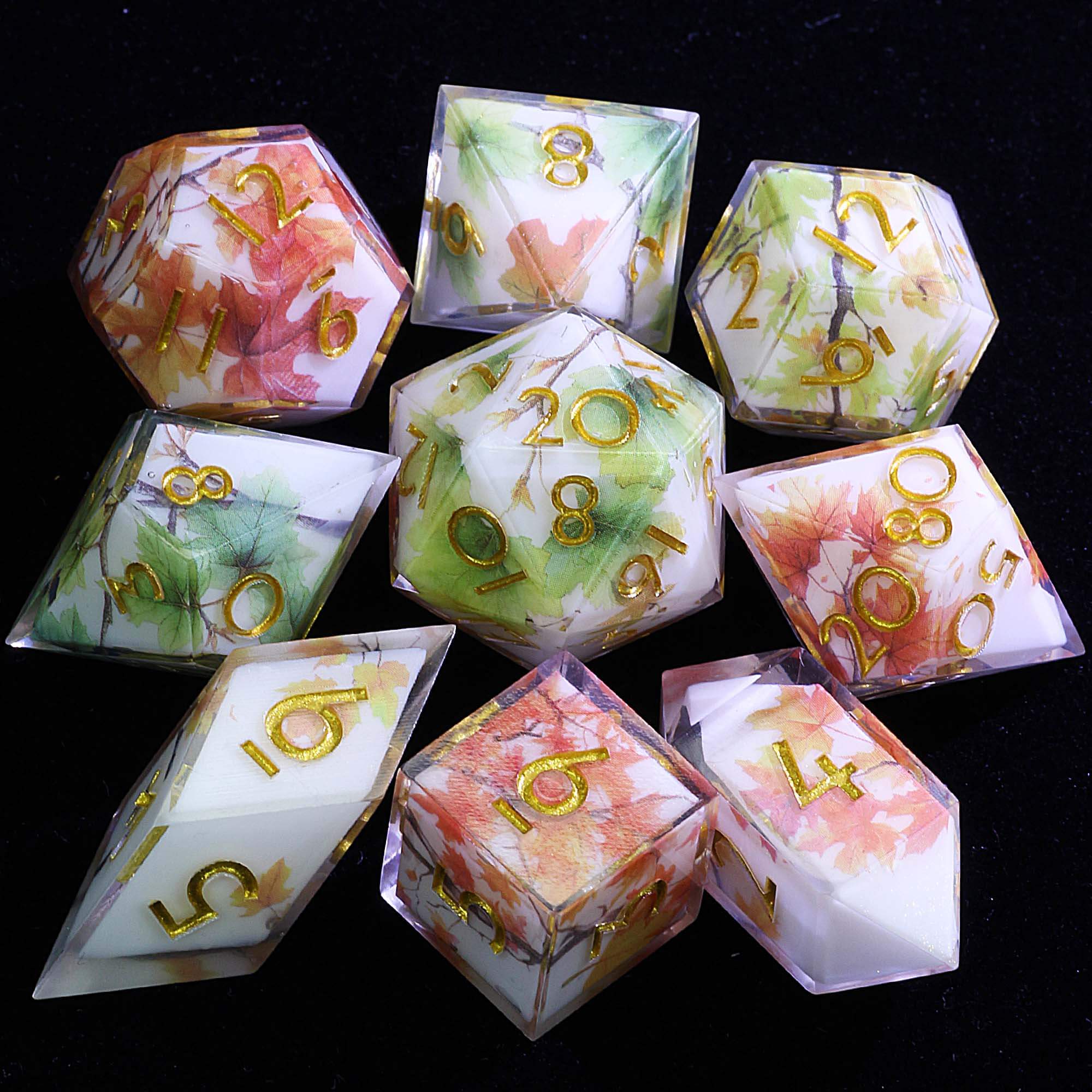 9 Polyhedral Resin D and D Sets of Dice Red Maple - Dice of Dragons