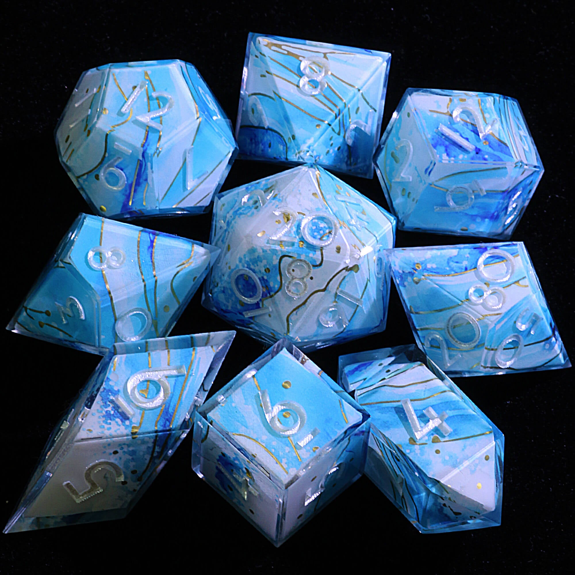9 Polyhedral Resin D and D Sets of Dice Shimmer Shoal - Dice of Dragons