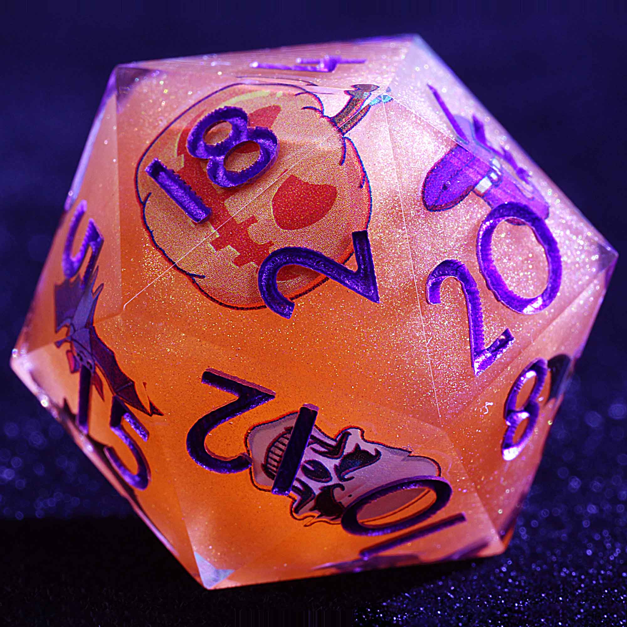 Halloween 9 Polyhedral Resin Sets Dice D&D Grinning Ember Bat - Dice of Dragons