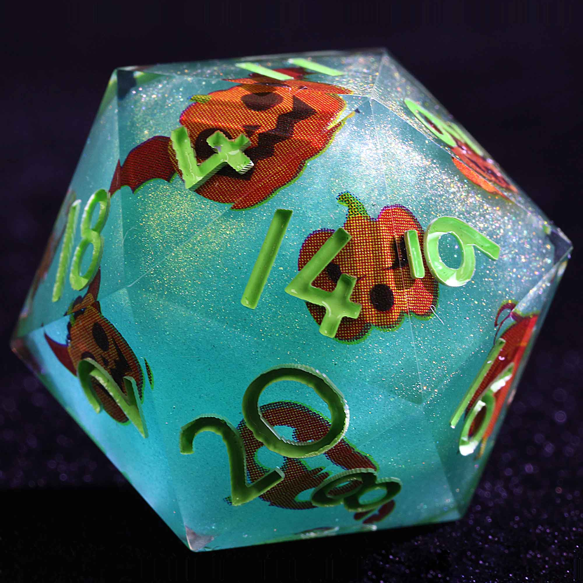 Halloween 9 Polyhedral Resin Set Dice D&D Grinning Gourd Glow - Dice of Dragons