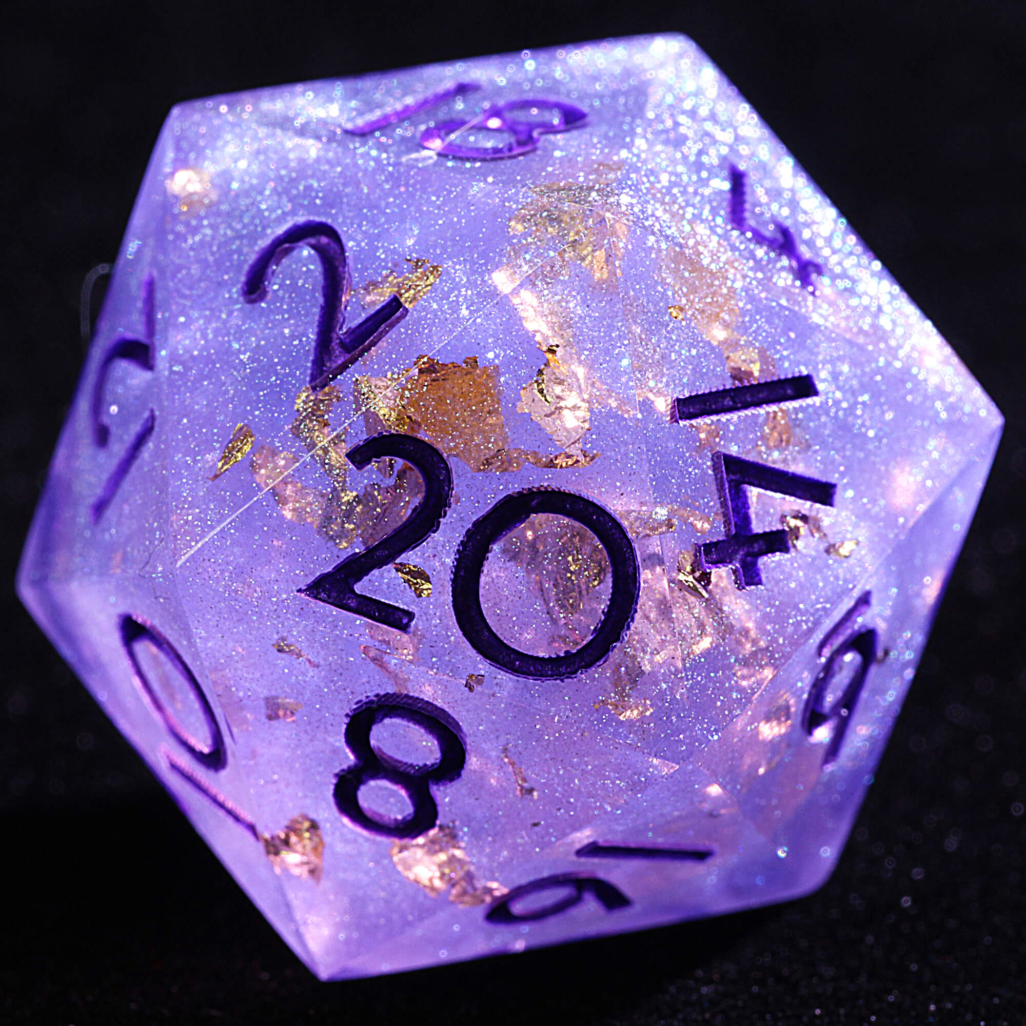 9 Polyhedral Resin Set D&D Dice Amethyst Gold Dust - Dice of Dragons